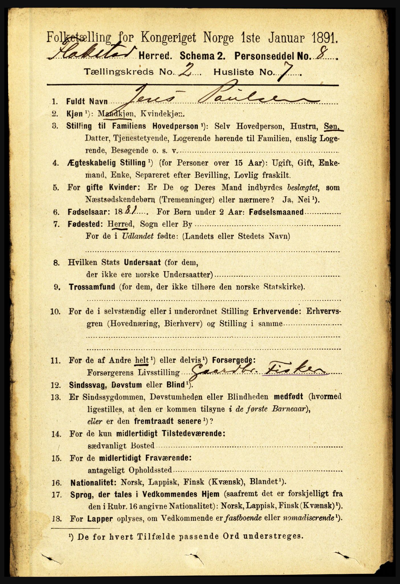 RA, 1891 census for 1859 Flakstad, 1891, p. 670