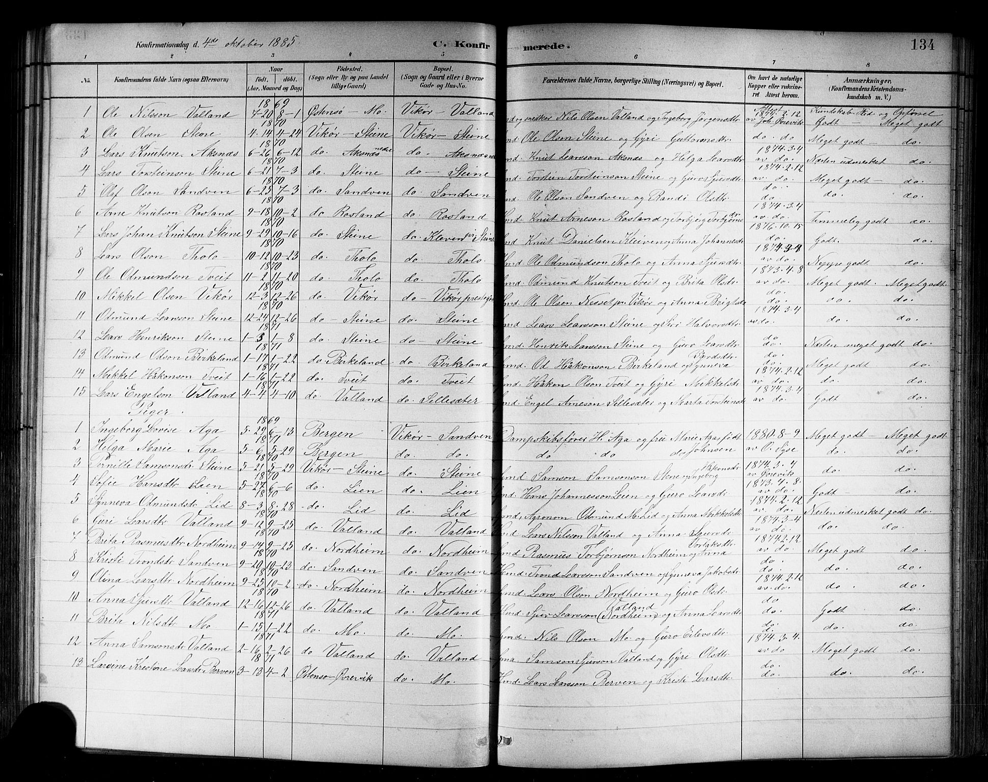 Kvam sokneprestembete, SAB/A-76201/H/Hab: Parish register (copy) no. B 3, 1884-1916, p. 134