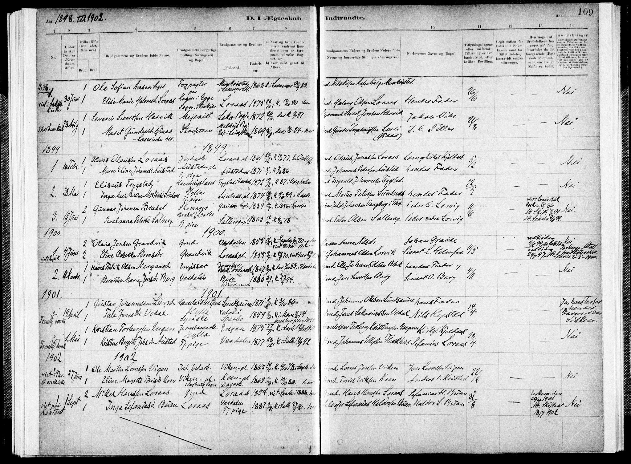 Ministerialprotokoller, klokkerbøker og fødselsregistre - Nord-Trøndelag, SAT/A-1458/731/L0309: Parish register (official) no. 731A01, 1879-1918, p. 109