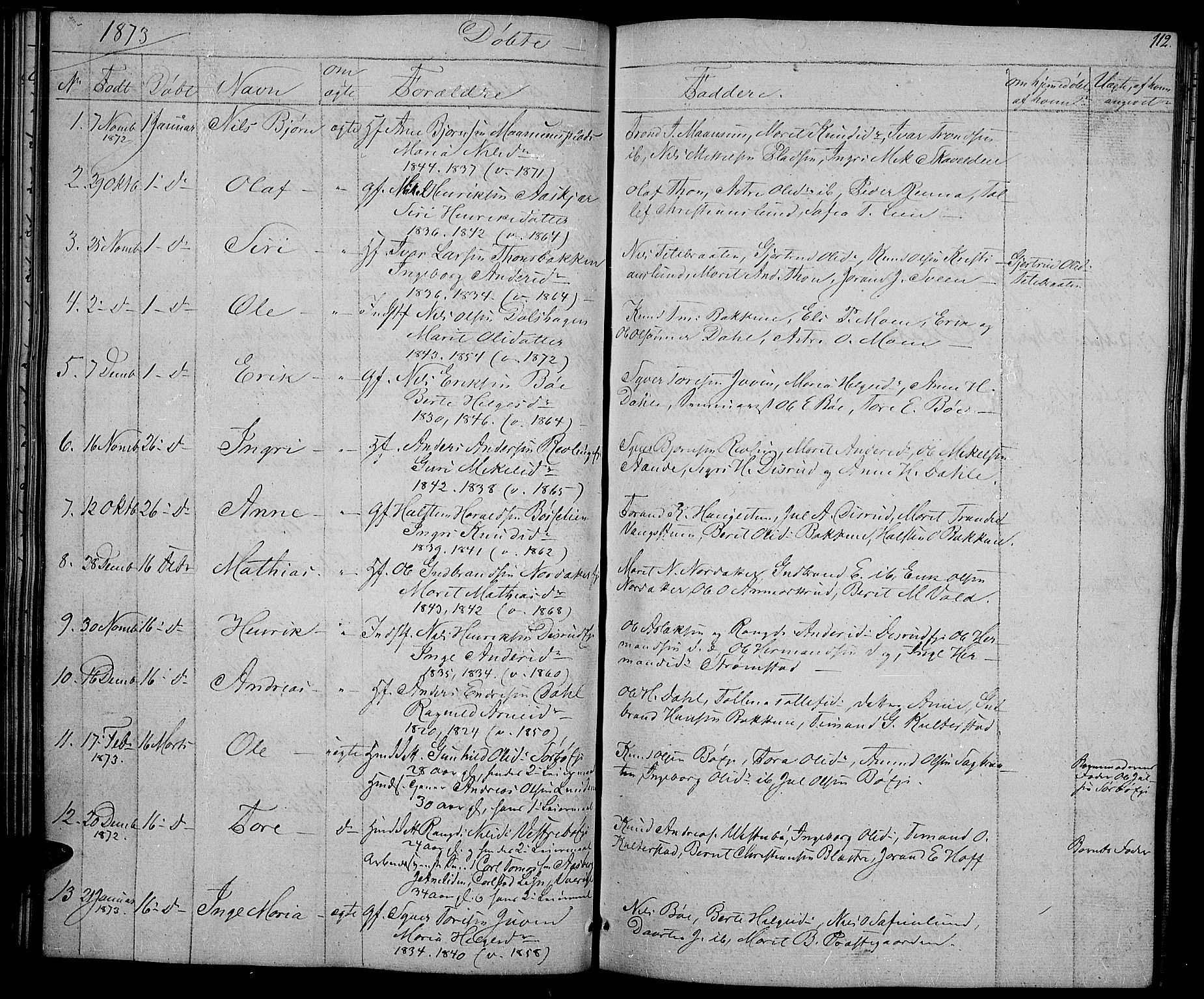 Nord-Aurdal prestekontor, SAH/PREST-132/H/Ha/Hab/L0002: Parish register (copy) no. 2, 1842-1877, p. 112