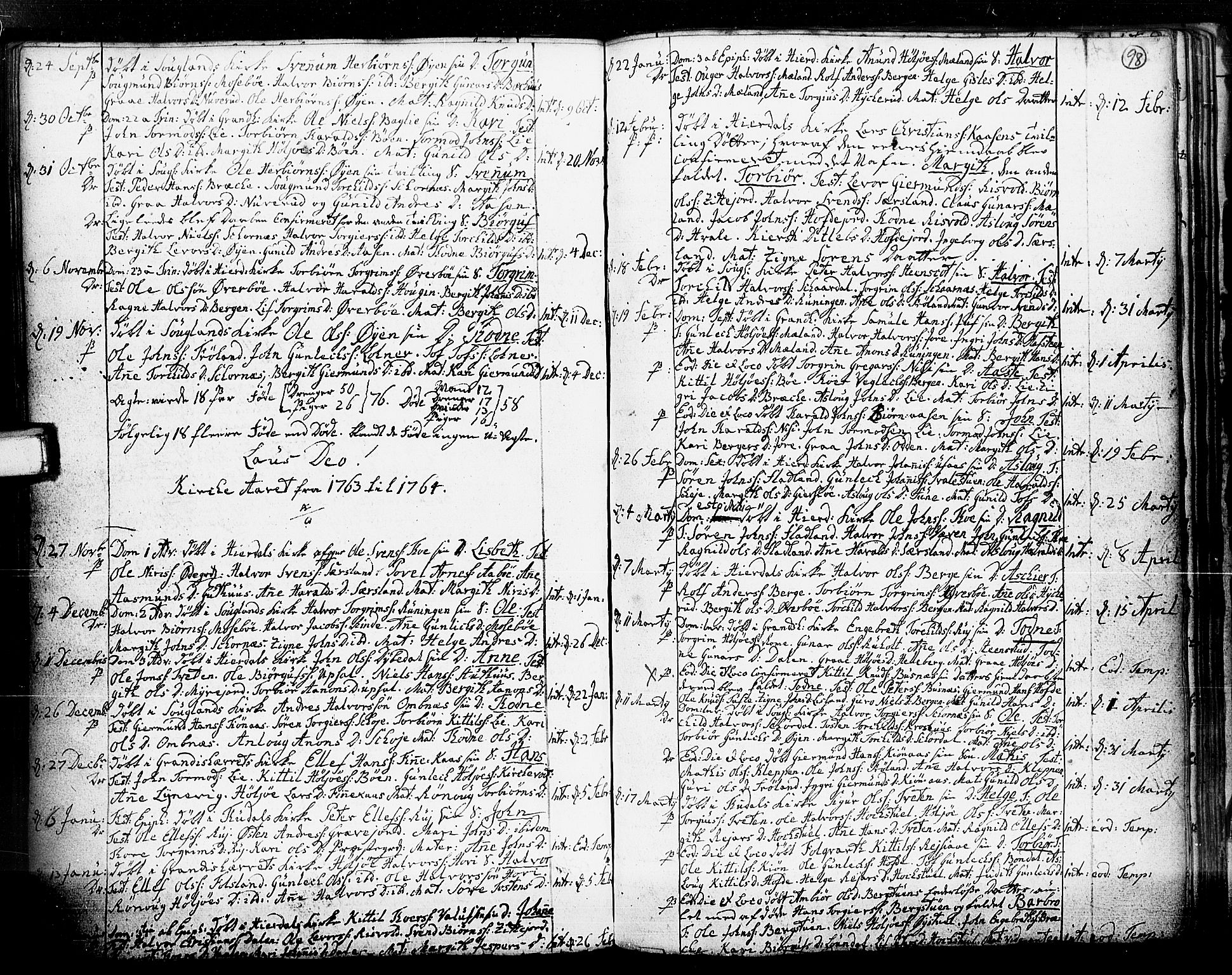 Hjartdal kirkebøker, SAKO/A-270/F/Fa/L0003: Parish register (official) no. I 3, 1727-1775, p. 98