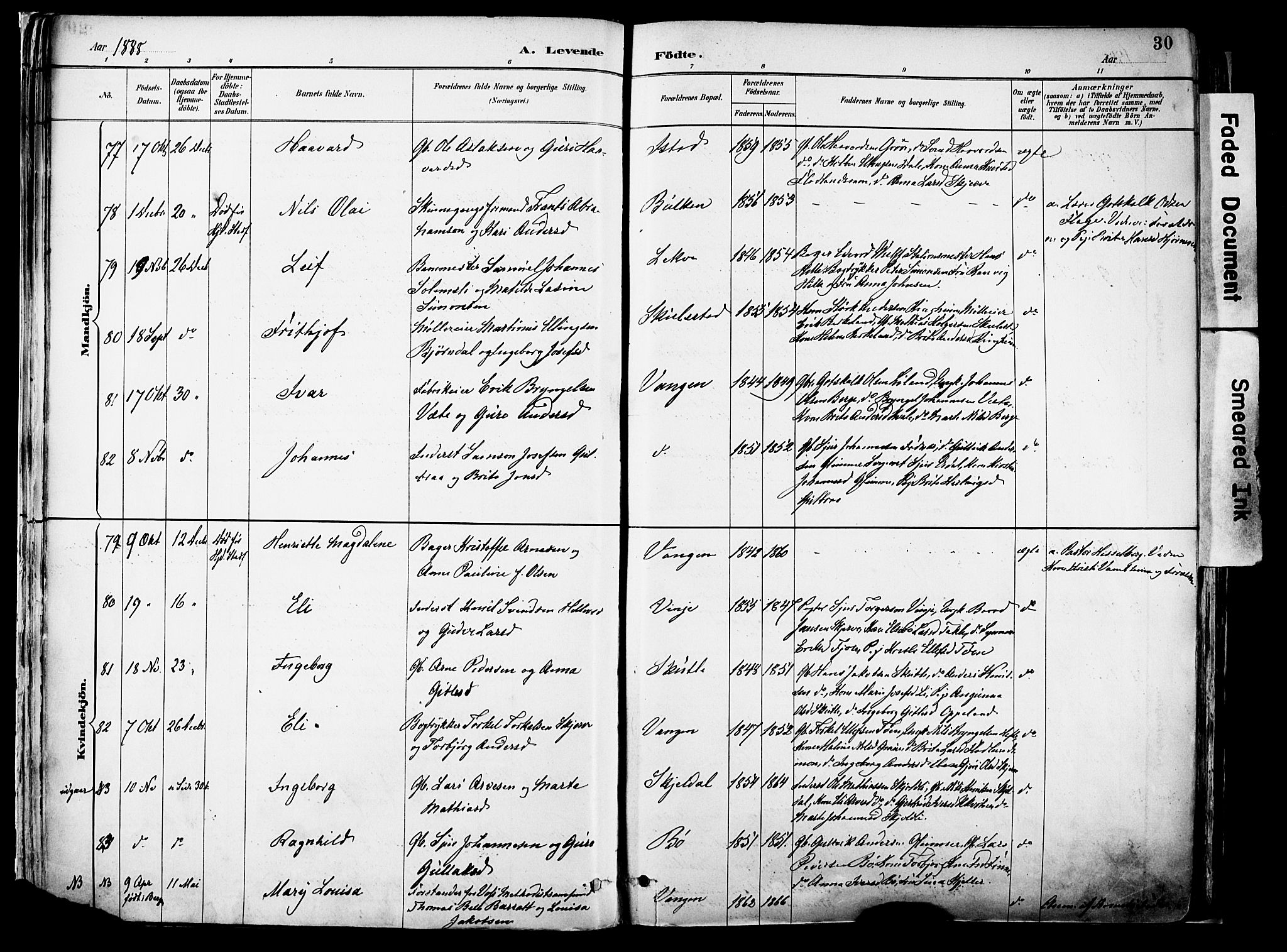 Voss sokneprestembete, SAB/A-79001/H/Haa: Parish register (official) no. A 21, 1887-1903, p. 30