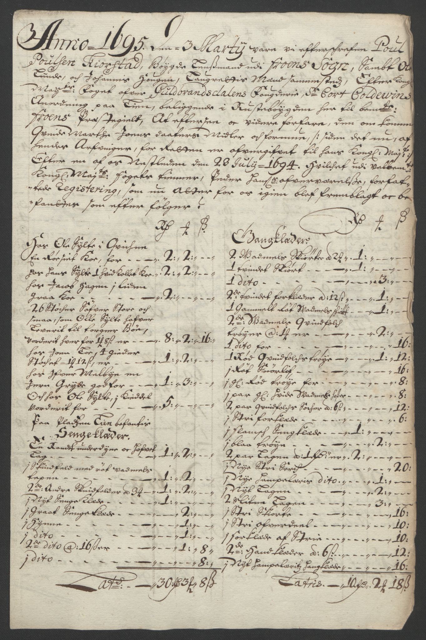 Rentekammeret inntil 1814, Reviderte regnskaper, Fogderegnskap, AV/RA-EA-4092/R17/L1169: Fogderegnskap Gudbrandsdal, 1695, p. 53