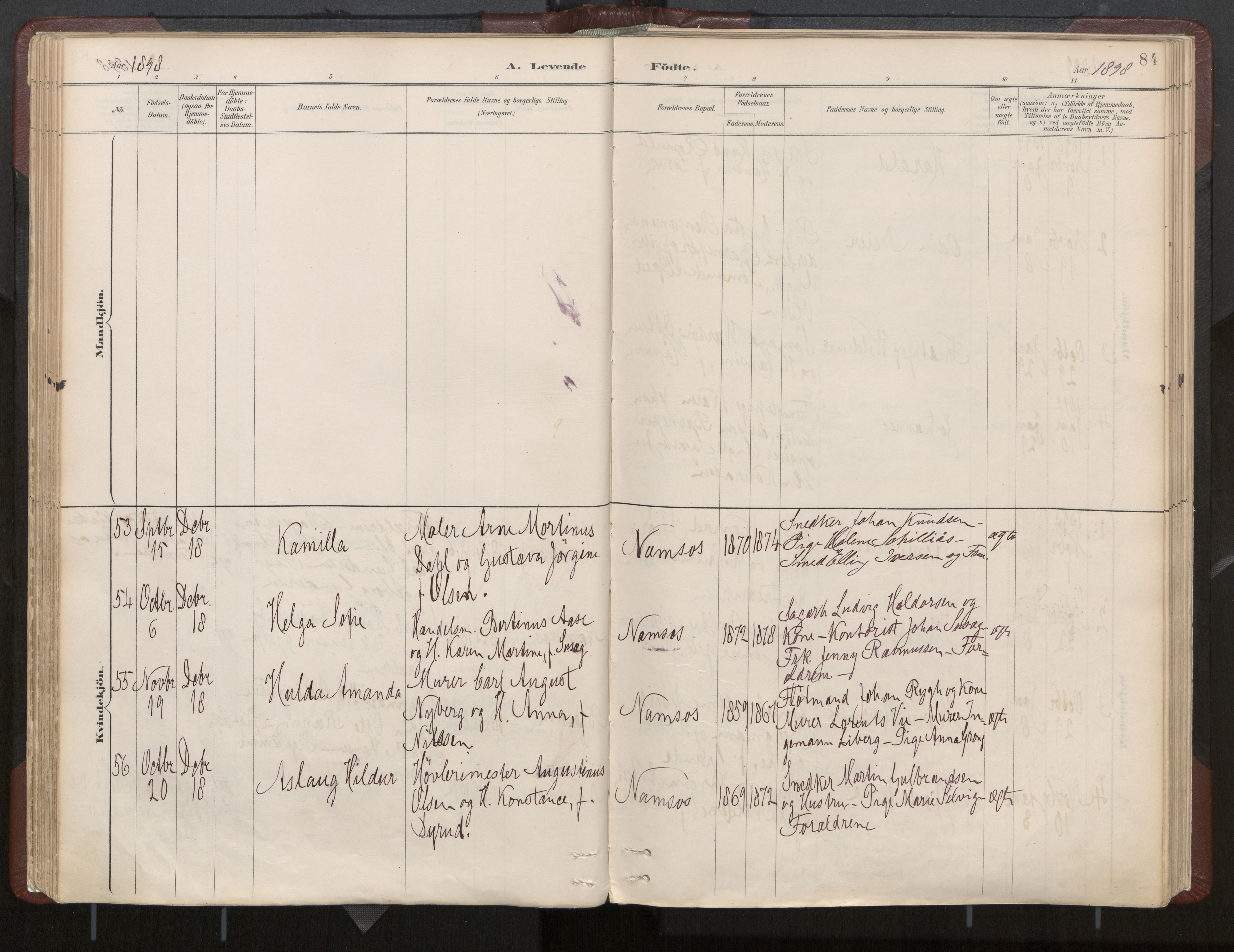 Ministerialprotokoller, klokkerbøker og fødselsregistre - Nord-Trøndelag, AV/SAT-A-1458/768/L0574: Parish register (official) no. 768A08, 1887-1927, p. 84