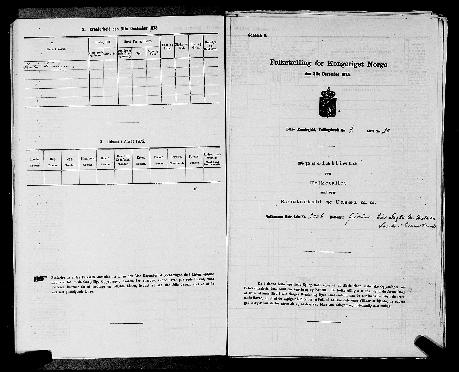 SAKO, 1875 census for 0715P Botne, 1875, p. 709