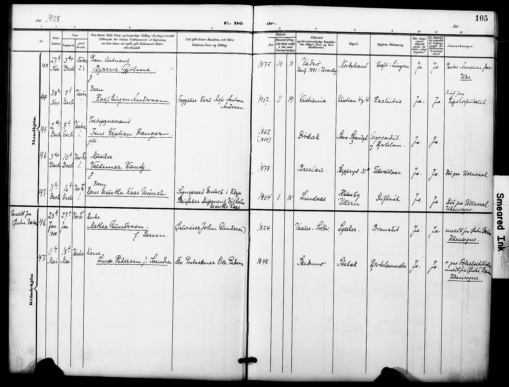 Oslo domkirke Kirkebøker, AV/SAO-A-10752/F/Fa/L0036: Parish register (official) no. 36, 1901-1919, p. 105