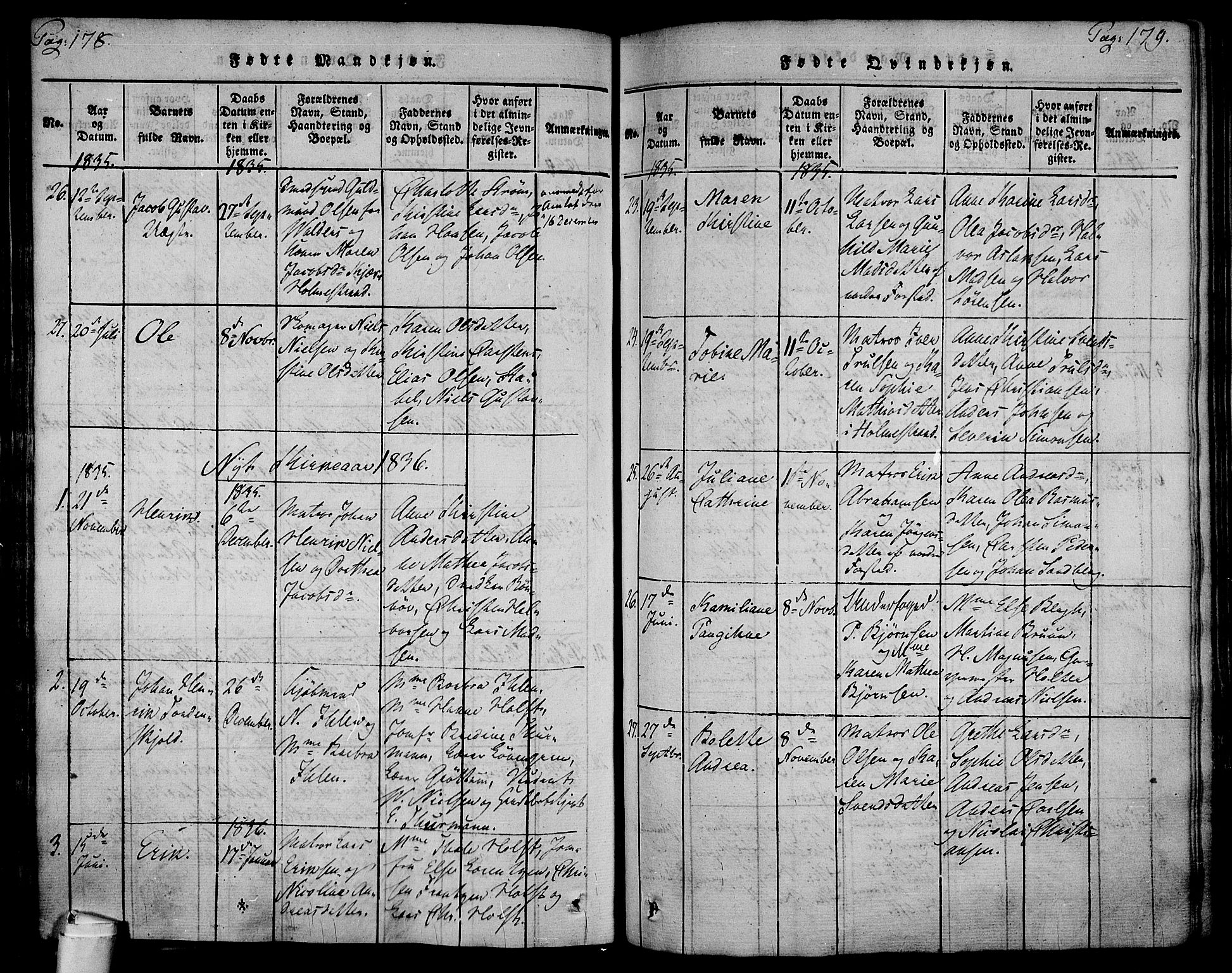 Holmestrand kirkebøker, AV/SAKO-A-346/F/Fa/L0001: Parish register (official) no. 1, 1814-1840, p. 178-179