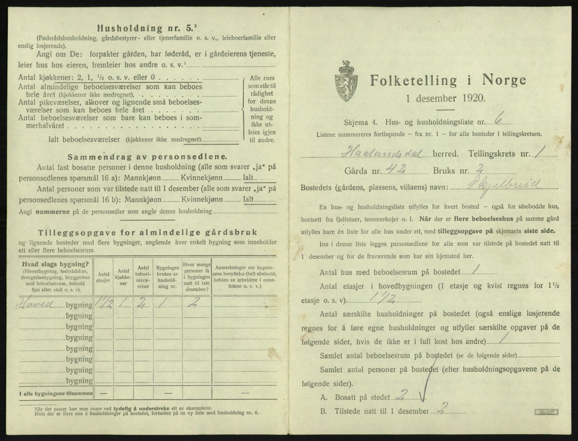SAB, 1920 census for Hålandsdal, 1920, p. 35