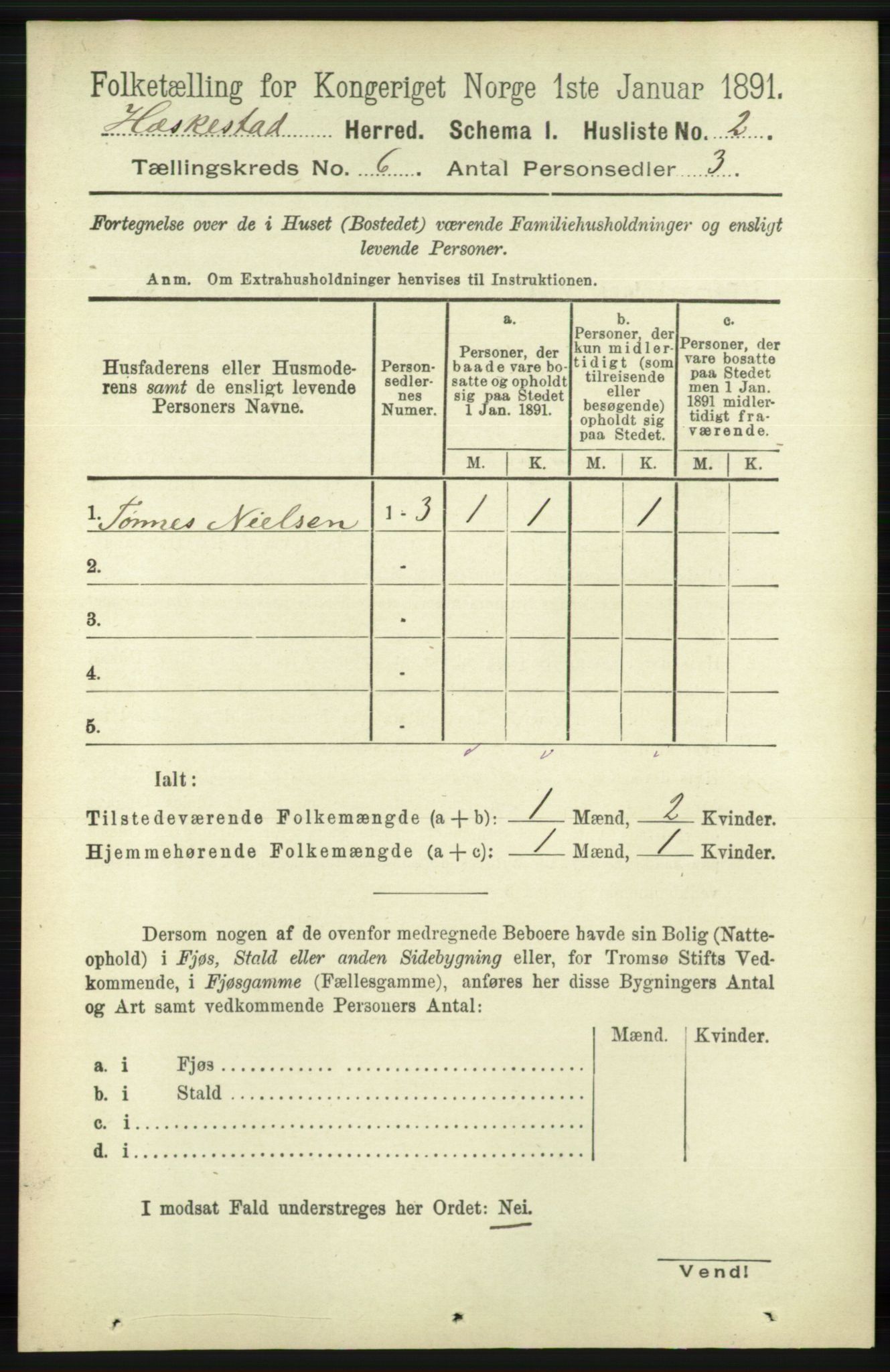 RA, 1891 census for 1113 Heskestad, 1891, p. 995