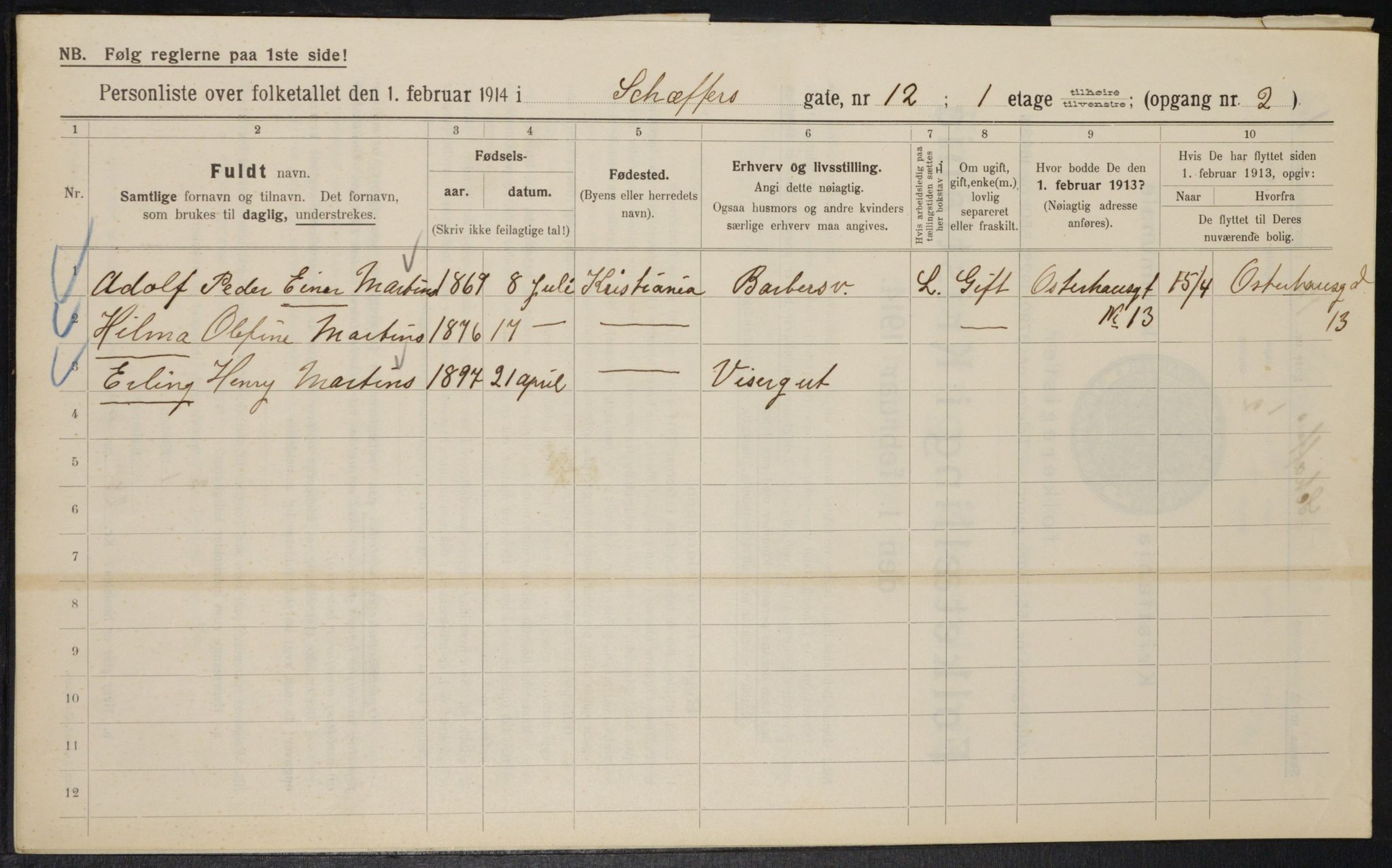 OBA, Municipal Census 1914 for Kristiania, 1914, p. 93124