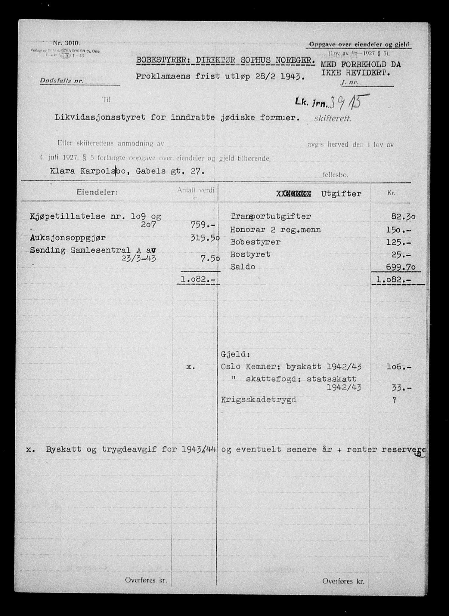 Justisdepartementet, Tilbakeføringskontoret for inndratte formuer, AV/RA-S-1564/H/Hc/Hcc/L0949: --, 1945-1947, p. 416