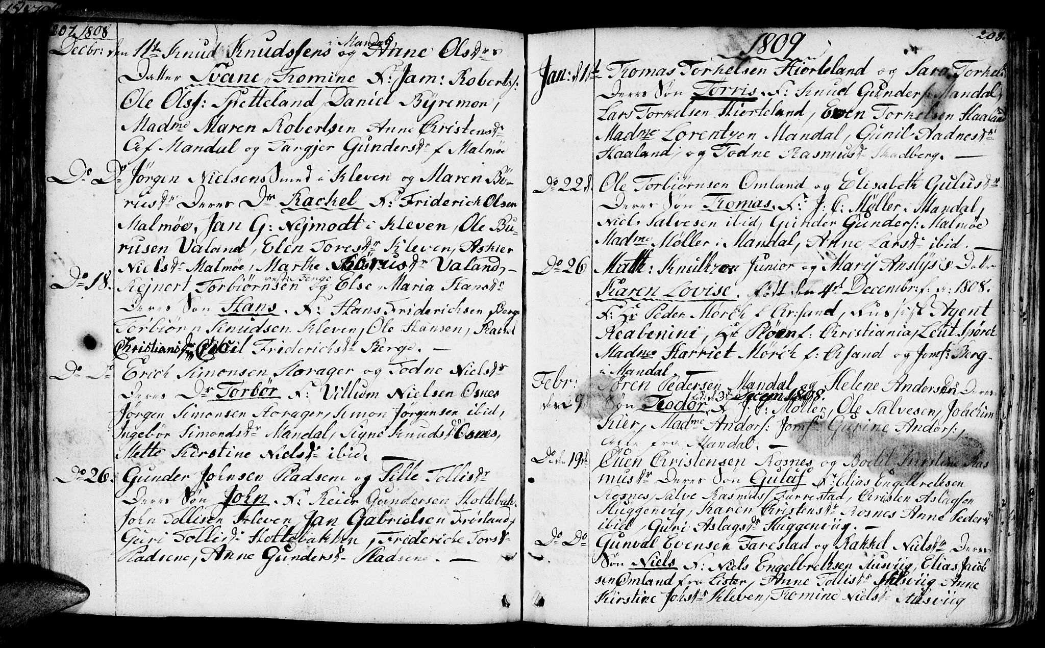 Mandal sokneprestkontor, SAK/1111-0030/F/Fa/Faa/L0008: Parish register (official) no. A 8, 1794-1817, p. 207-208
