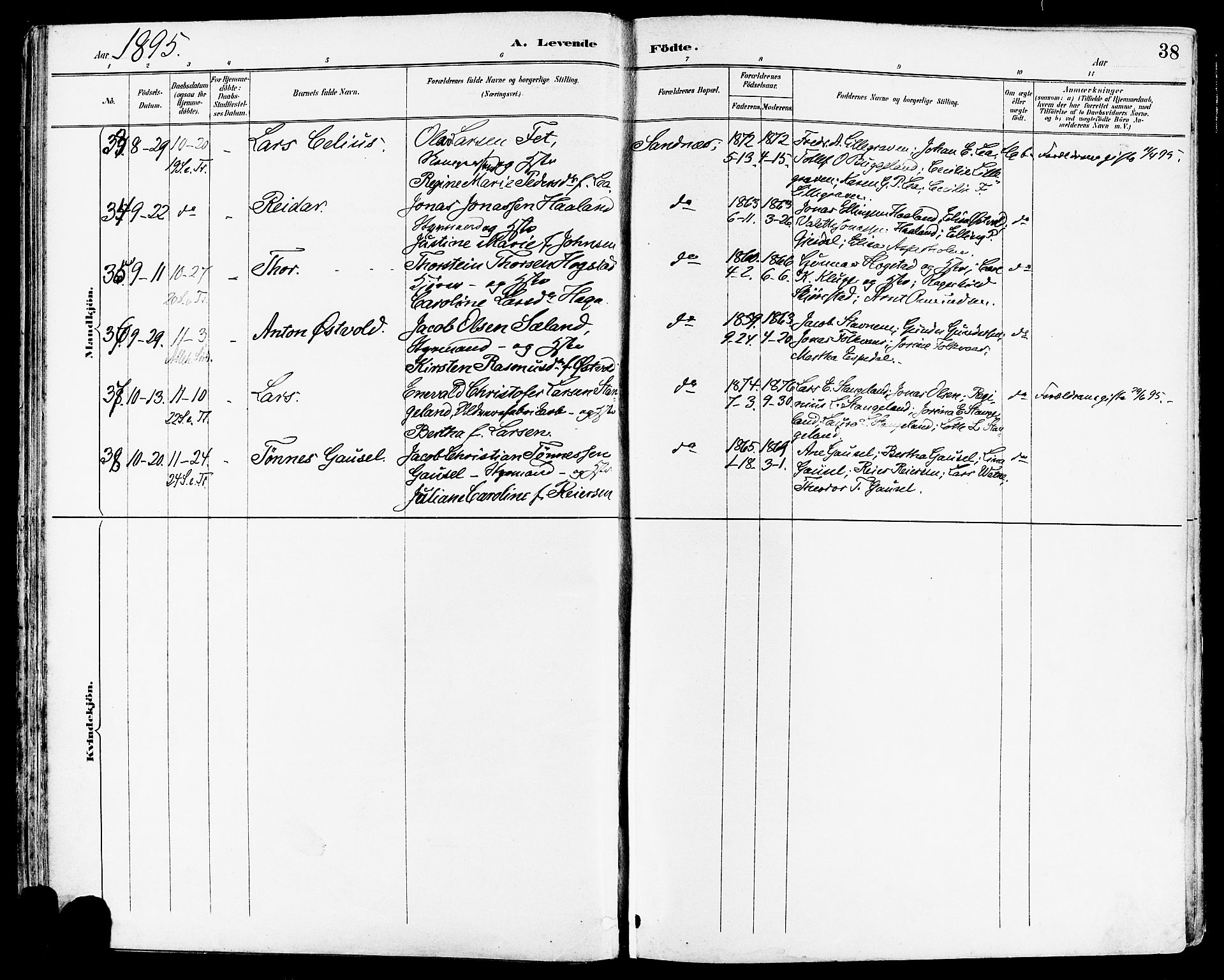 Høyland sokneprestkontor, AV/SAST-A-101799/001/30BA/L0014: Parish register (official) no. A 12, 1890-1898, p. 38
