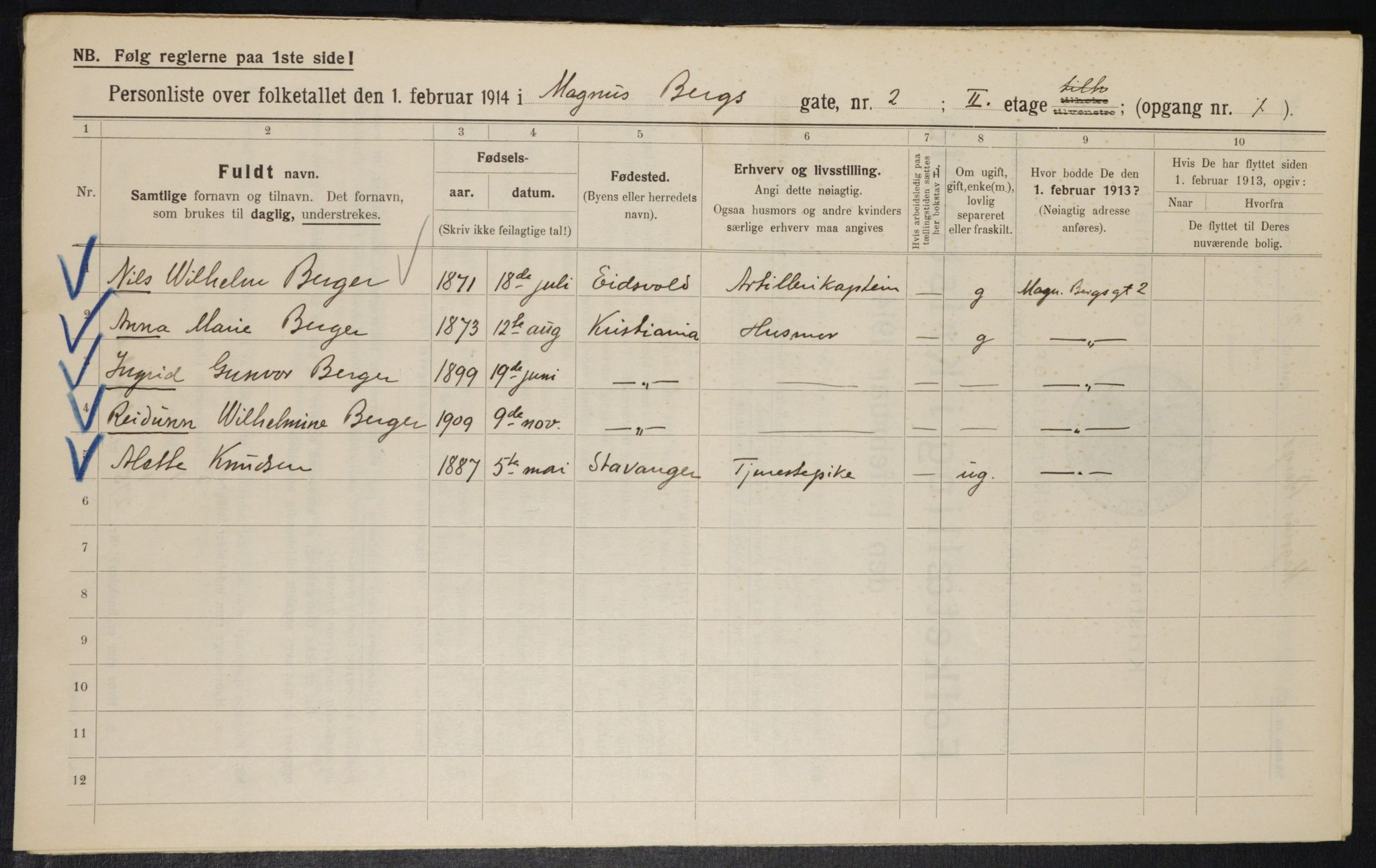 OBA, Municipal Census 1914 for Kristiania, 1914, p. 58997