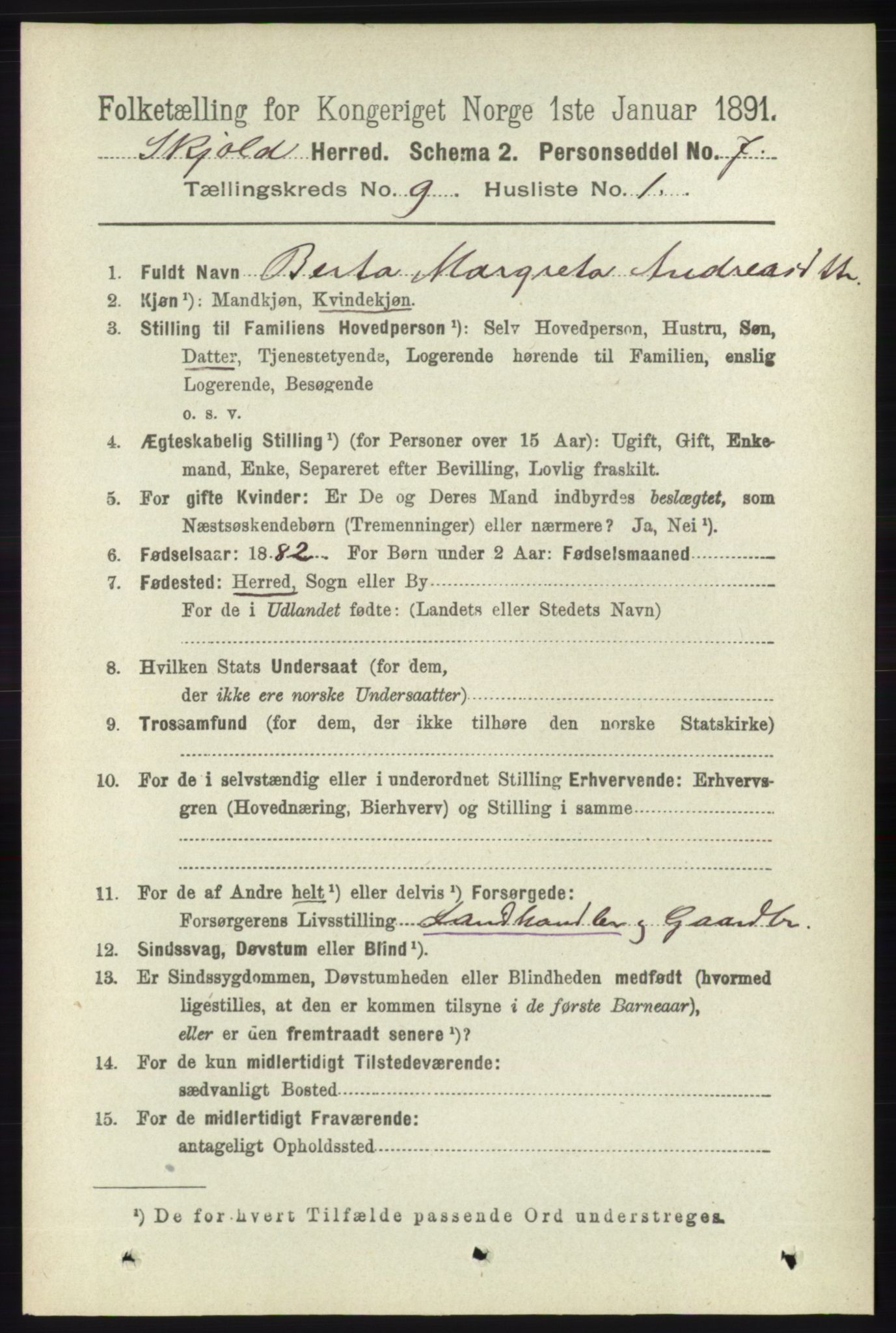 RA, 1891 census for 1154 Skjold, 1891, p. 1789