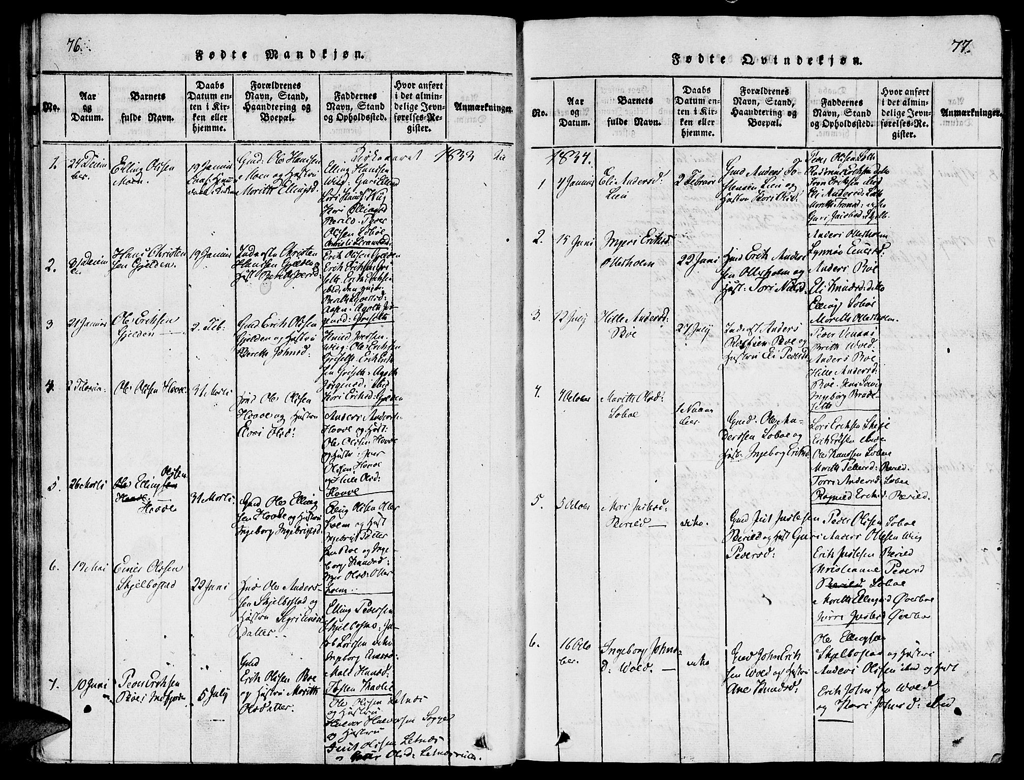 Ministerialprotokoller, klokkerbøker og fødselsregistre - Møre og Romsdal, SAT/A-1454/543/L0561: Parish register (official) no. 543A01, 1818-1853, p. 76-77