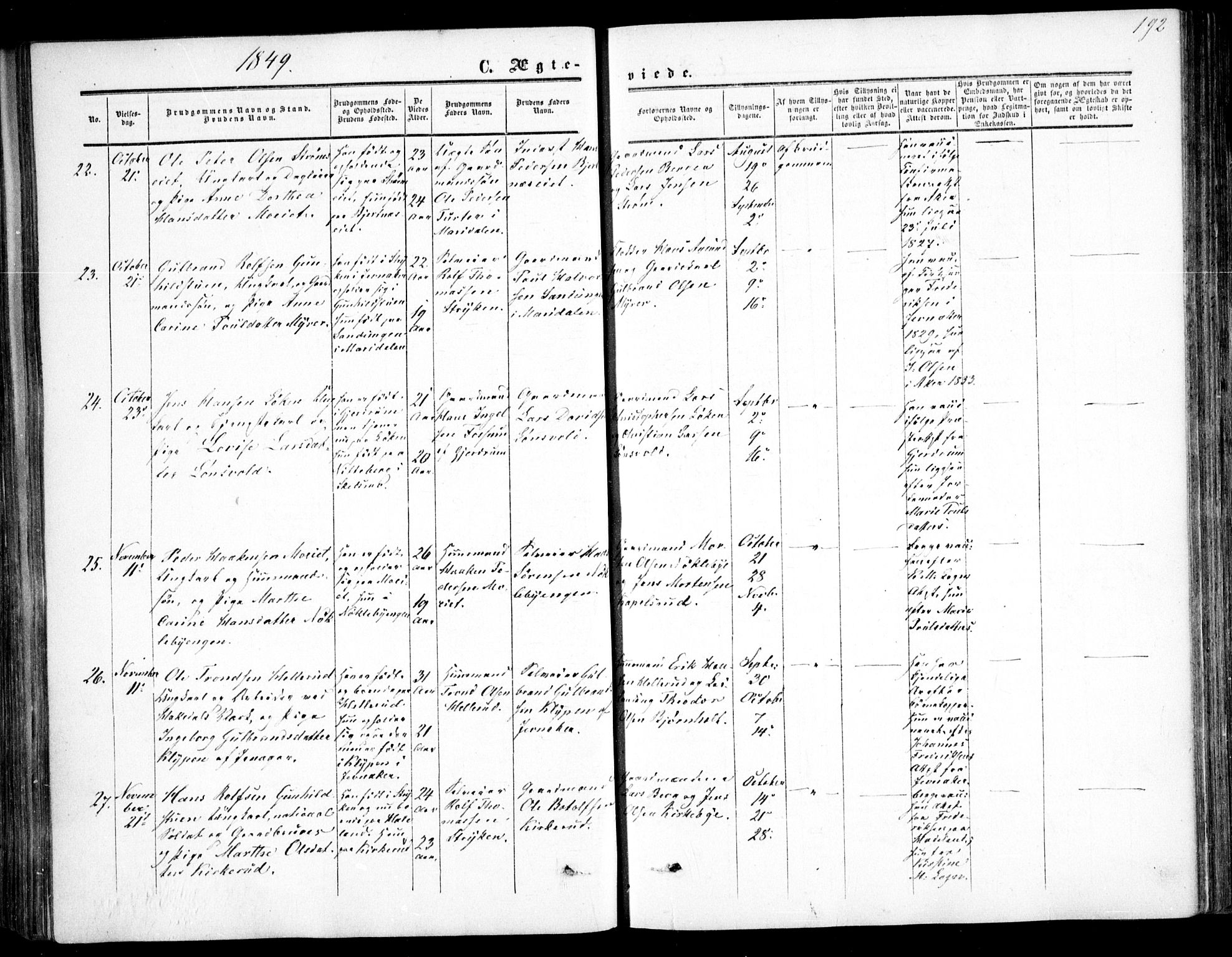 Nittedal prestekontor Kirkebøker, SAO/A-10365a/F/Fa/L0005: Parish register (official) no. I 5, 1850-1862, p. 192