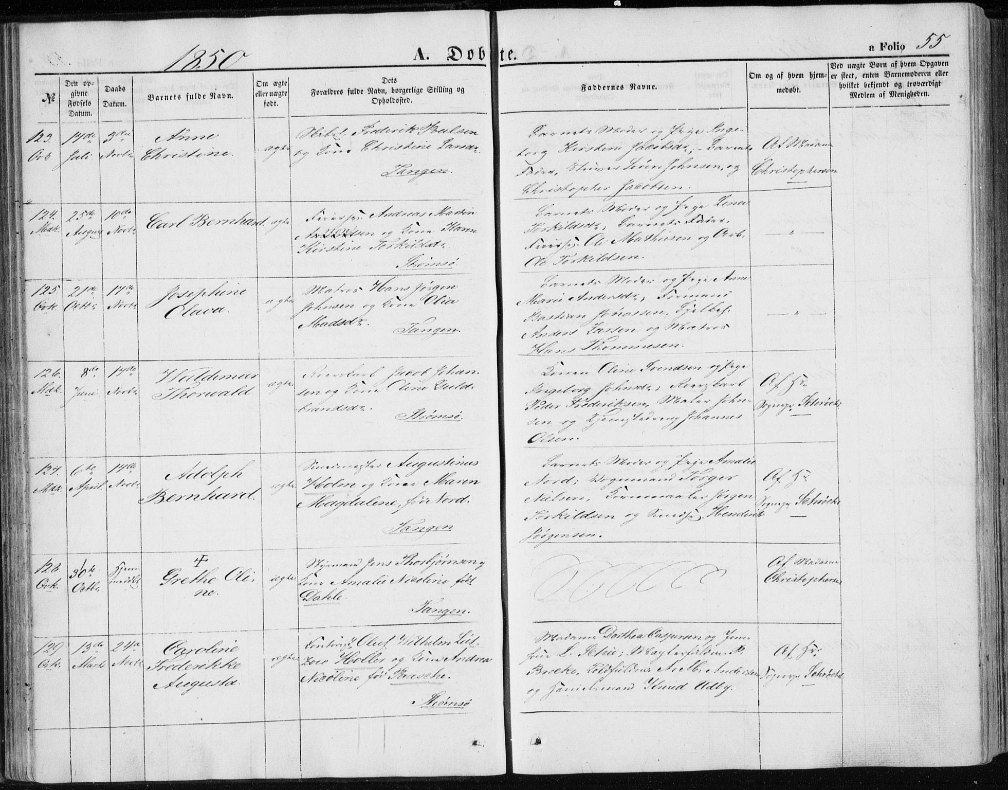 Strømsø kirkebøker, AV/SAKO-A-246/F/Fa/L0014: Parish register (official) no. I 14, 1848-1858, p. 55