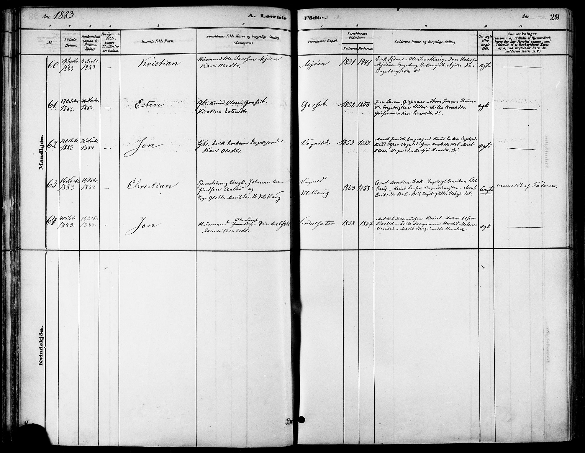 Ministerialprotokoller, klokkerbøker og fødselsregistre - Sør-Trøndelag, AV/SAT-A-1456/678/L0901: Parish register (official) no. 678A10, 1881-1894, p. 29