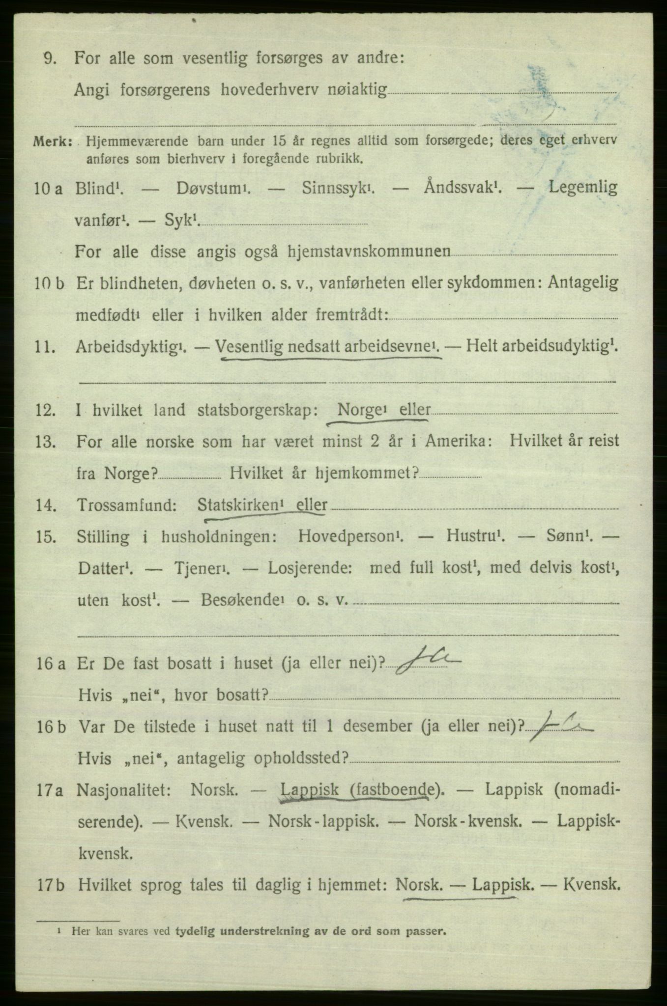 SATØ, 1920 census for Tana, 1920, p. 1167