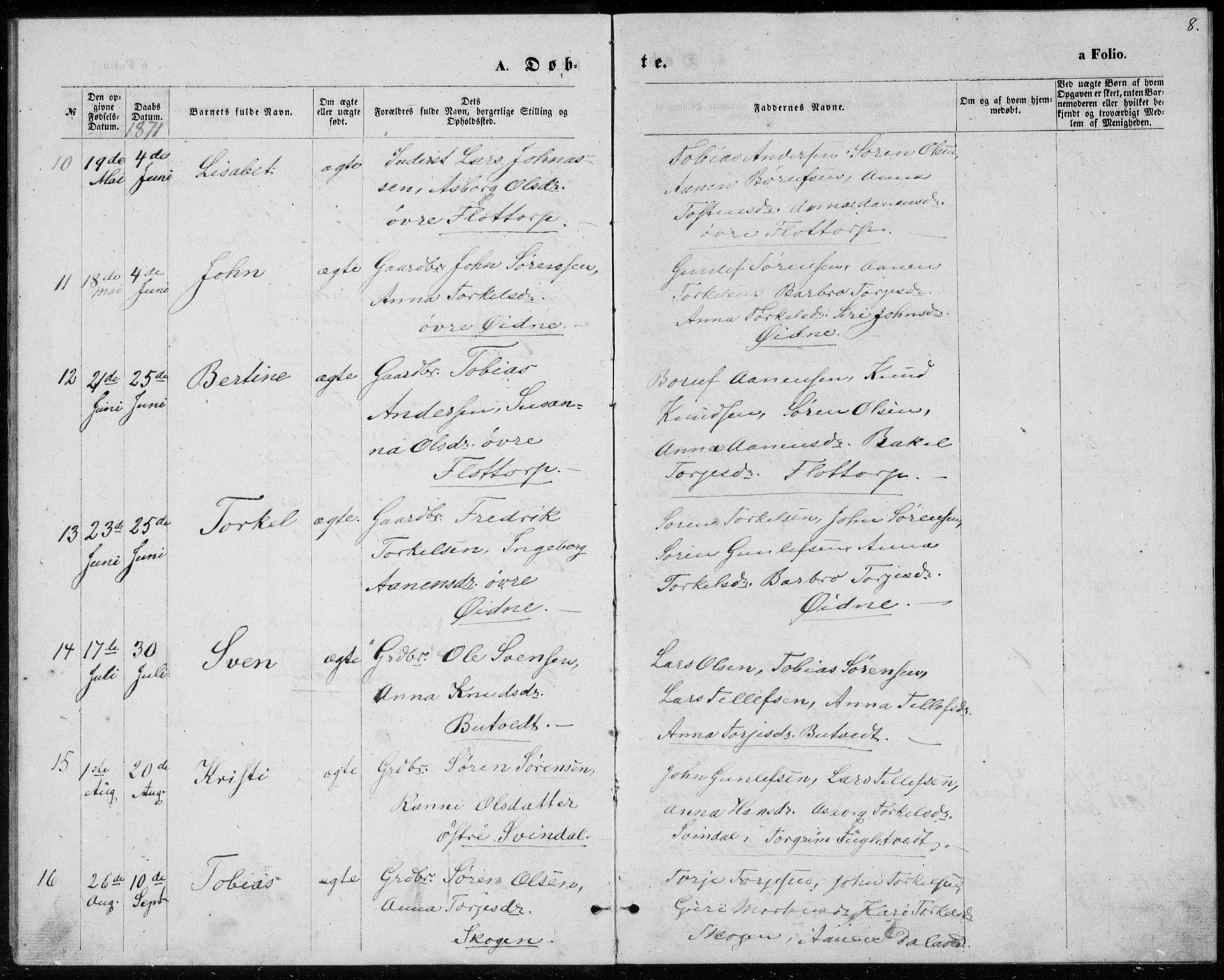 Bjelland sokneprestkontor, AV/SAK-1111-0005/F/Fb/Fbc/L0002: Parish register (copy) no. B 2, 1867-1887, p. 8