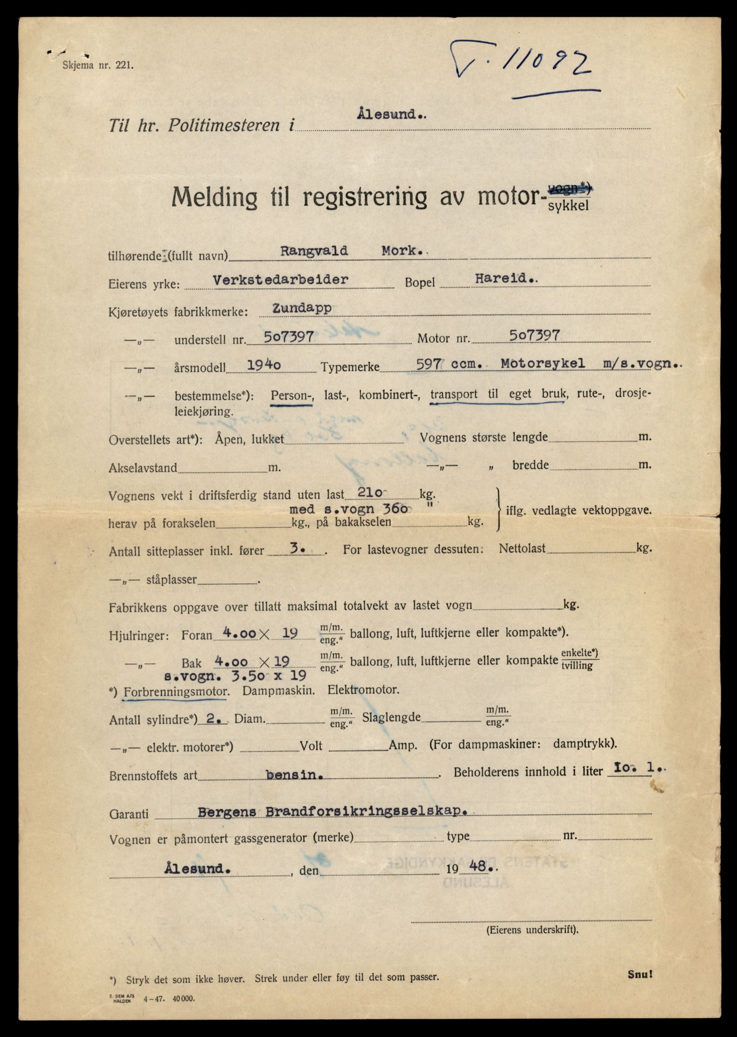 Møre og Romsdal vegkontor - Ålesund trafikkstasjon, AV/SAT-A-4099/F/Fe/L0026: Registreringskort for kjøretøy T 11046 - T 11160, 1927-1998, p. 1319