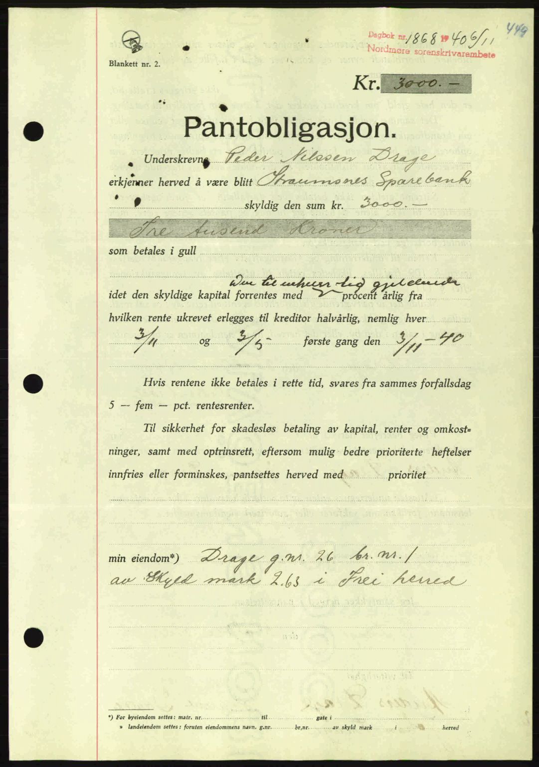 Nordmøre sorenskriveri, AV/SAT-A-4132/1/2/2Ca: Mortgage book no. B87, 1940-1941, Diary no: : 1868/1940