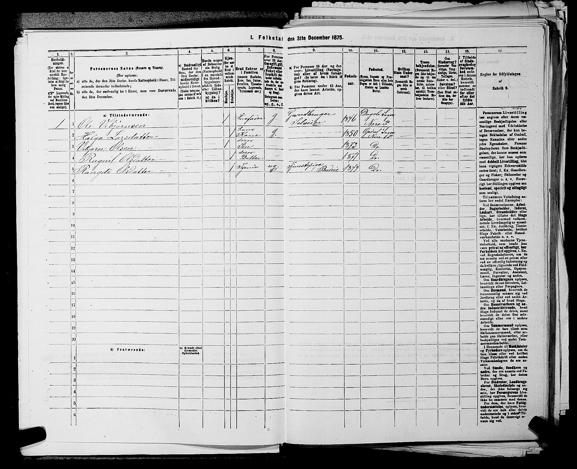 SAKO, 1875 census for 0633P Nore, 1875, p. 200