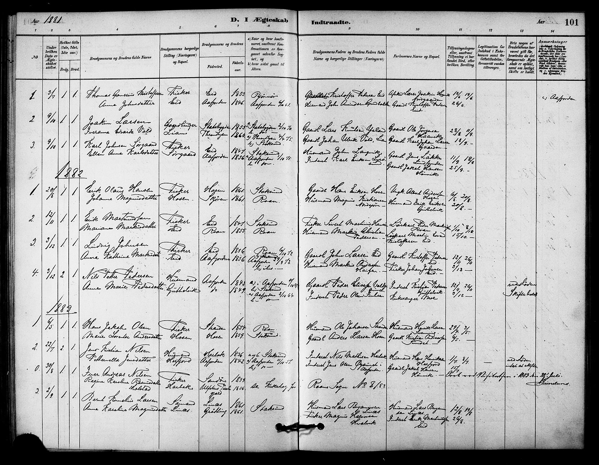 Ministerialprotokoller, klokkerbøker og fødselsregistre - Sør-Trøndelag, AV/SAT-A-1456/656/L0692: Parish register (official) no. 656A01, 1879-1893, p. 101