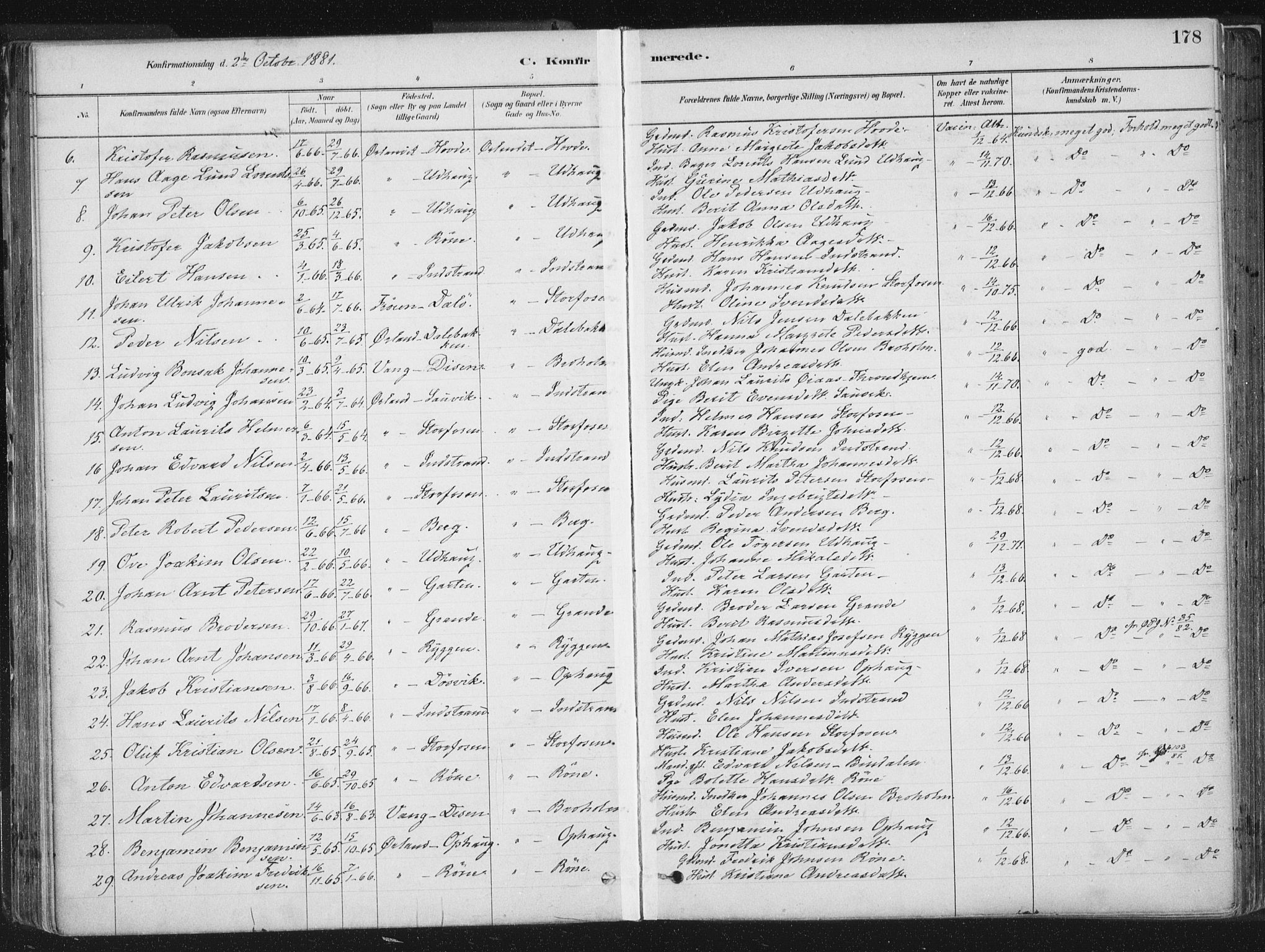 Ministerialprotokoller, klokkerbøker og fødselsregistre - Sør-Trøndelag, SAT/A-1456/659/L0739: Parish register (official) no. 659A09, 1879-1893, p. 178