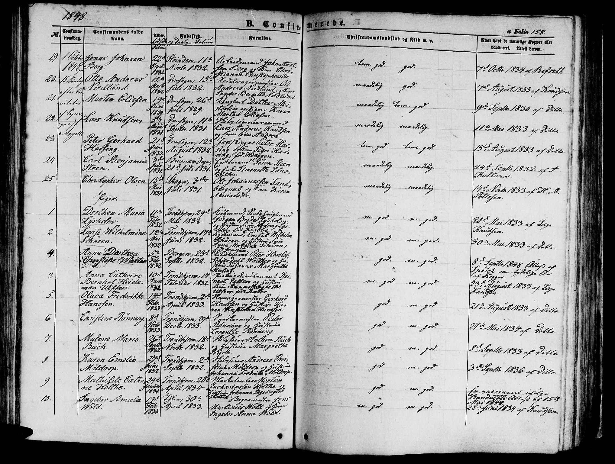 Ministerialprotokoller, klokkerbøker og fødselsregistre - Sør-Trøndelag, AV/SAT-A-1456/602/L0137: Parish register (copy) no. 602C05, 1846-1856, p. 158