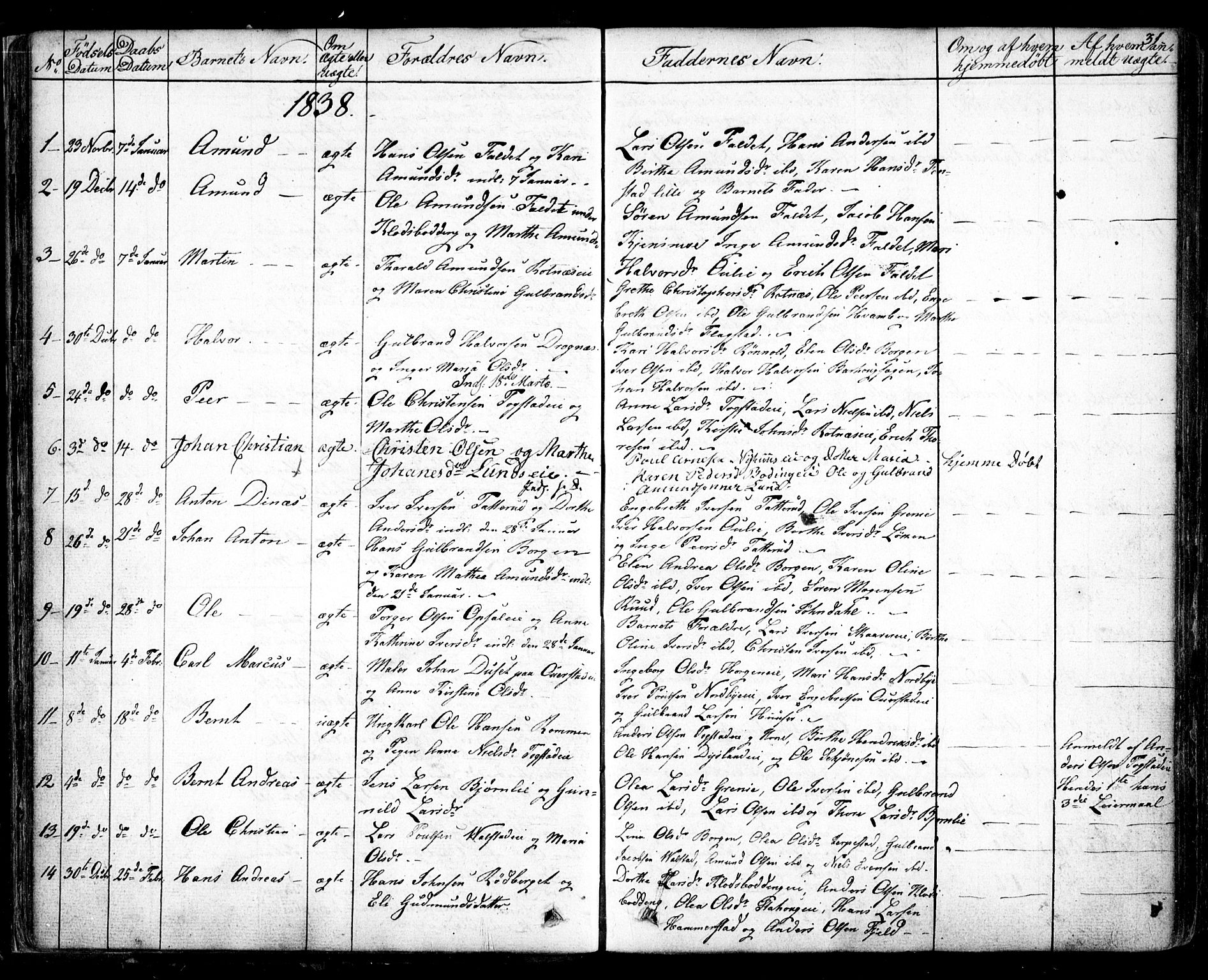 Nes prestekontor Kirkebøker, SAO/A-10410/F/Fa/L0006: Parish register (official) no. I 6, 1833-1845, p. 31