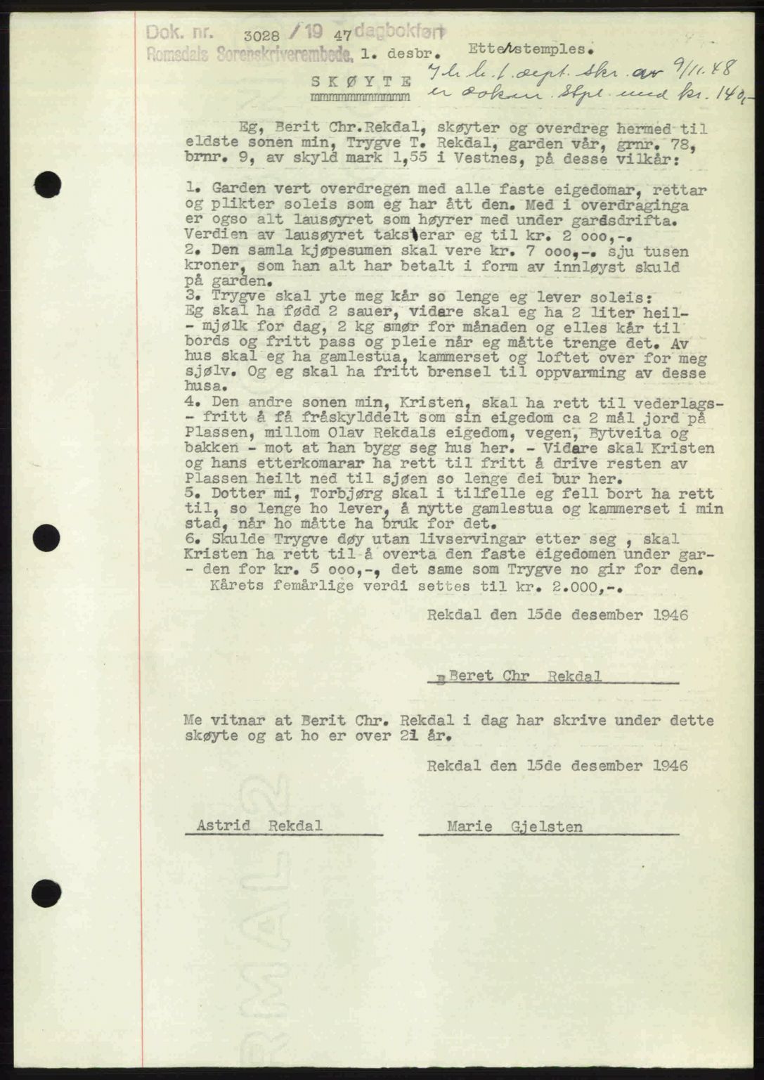 Romsdal sorenskriveri, SAT/A-4149/1/2/2C: Mortgage book no. A24, 1947-1947, Diary no: : 3028/1947