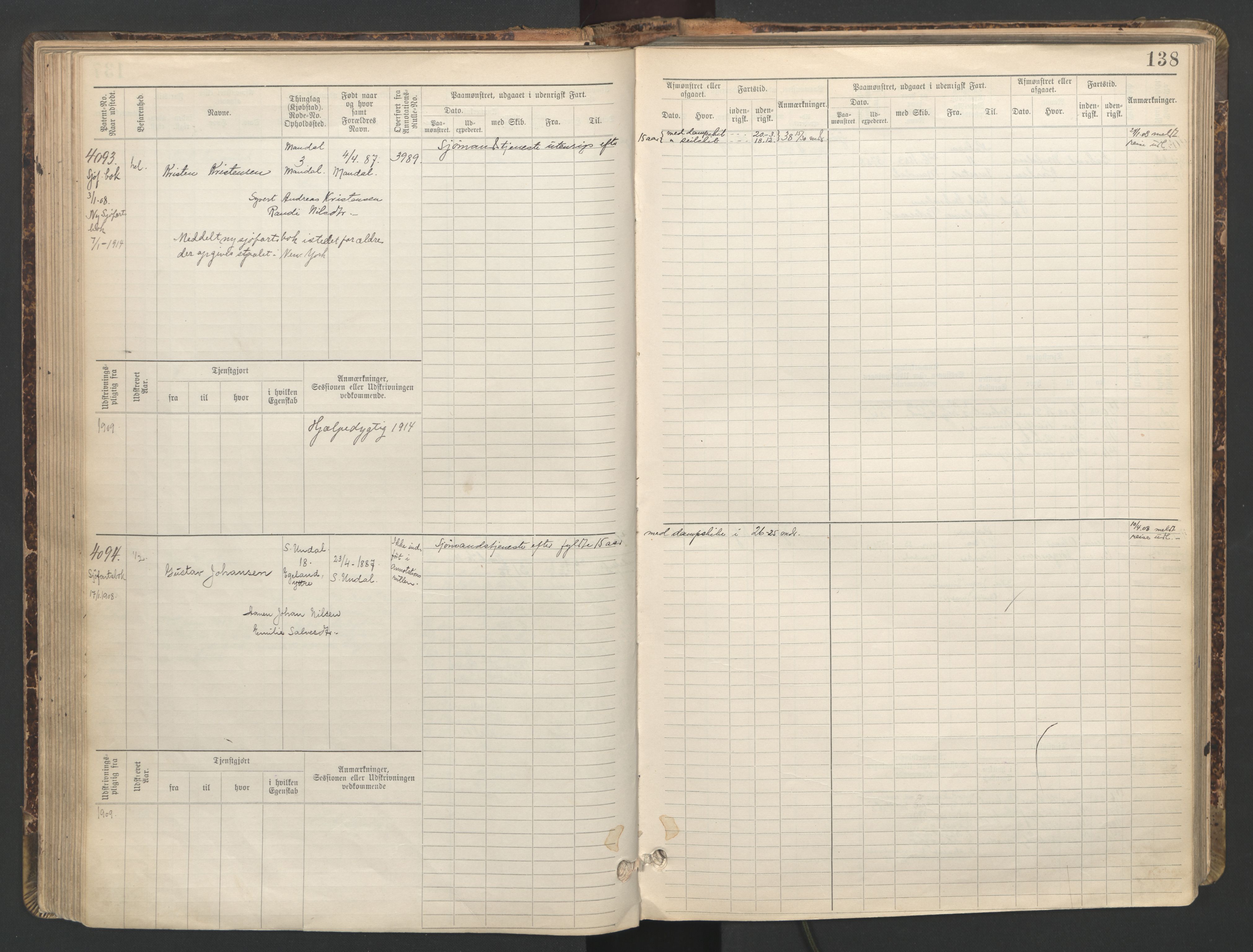 Mandal mønstringskrets, AV/SAK-2031-0016/F/Fb/L0016: Hovedrulle nr 3820-4582, Y-25, 1898-1948, p. 139