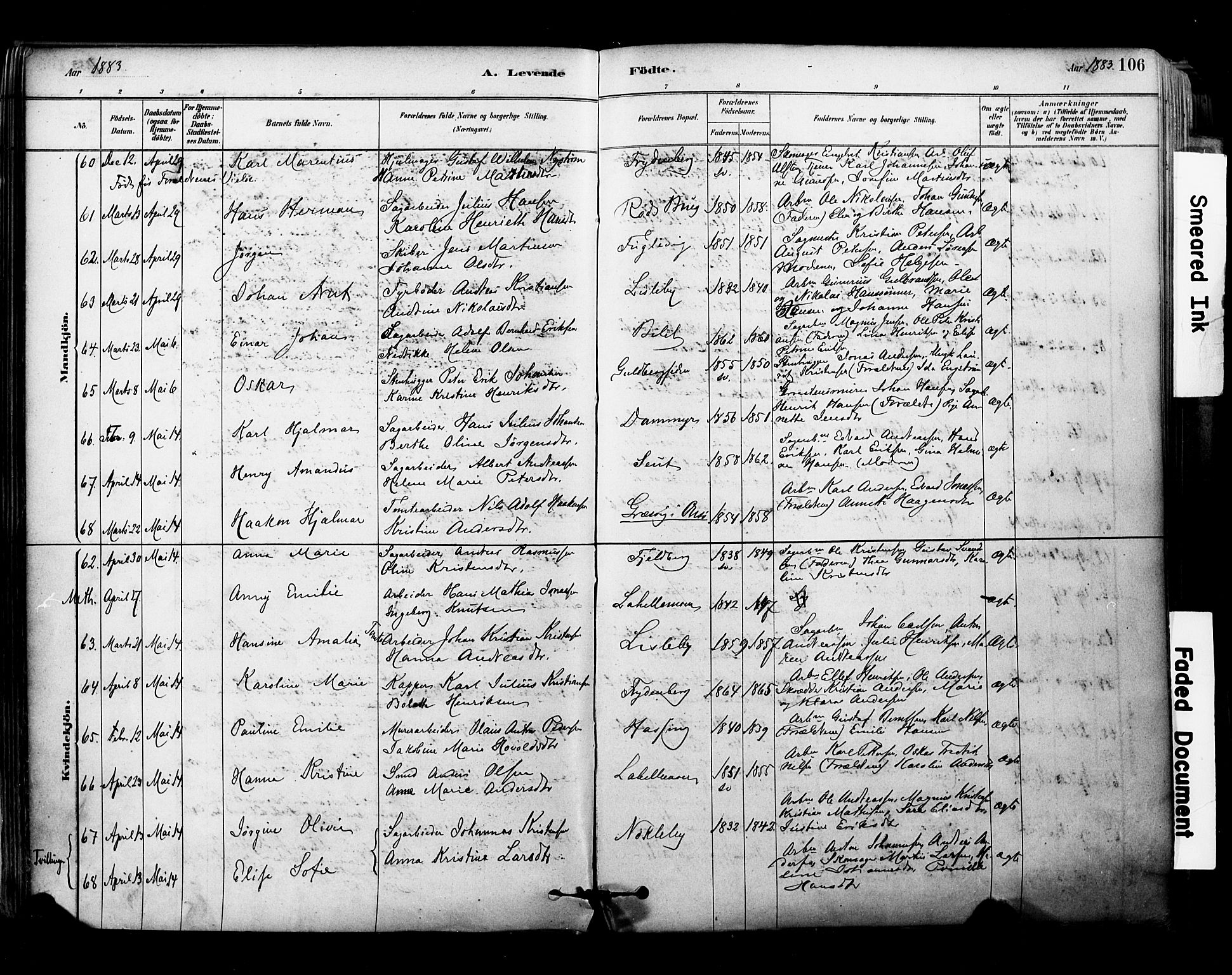 Glemmen prestekontor Kirkebøker, SAO/A-10908/F/Fa/L0011: Parish register (official) no. 11, 1878-1917, p. 106