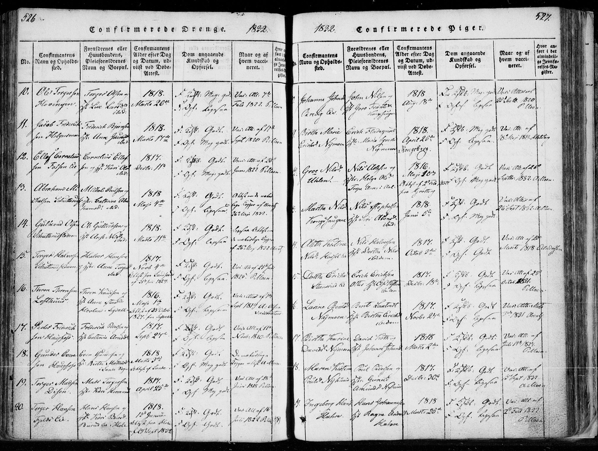 Modum kirkebøker, AV/SAKO-A-234/F/Fa/L0006: Parish register (official) no. 6, 1832-1841, p. 526-527