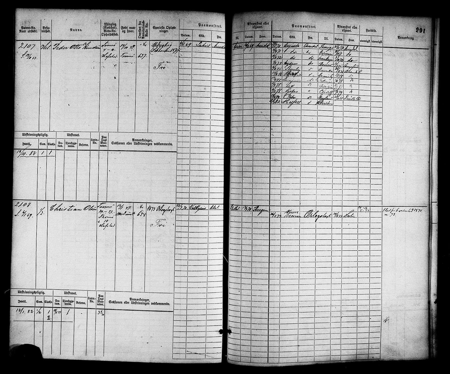 Arendal mønstringskrets, SAK/2031-0012/F/Fb/L0012: Hovedrulle nr 1529-2290, S-10, 1868-1885, p. 301