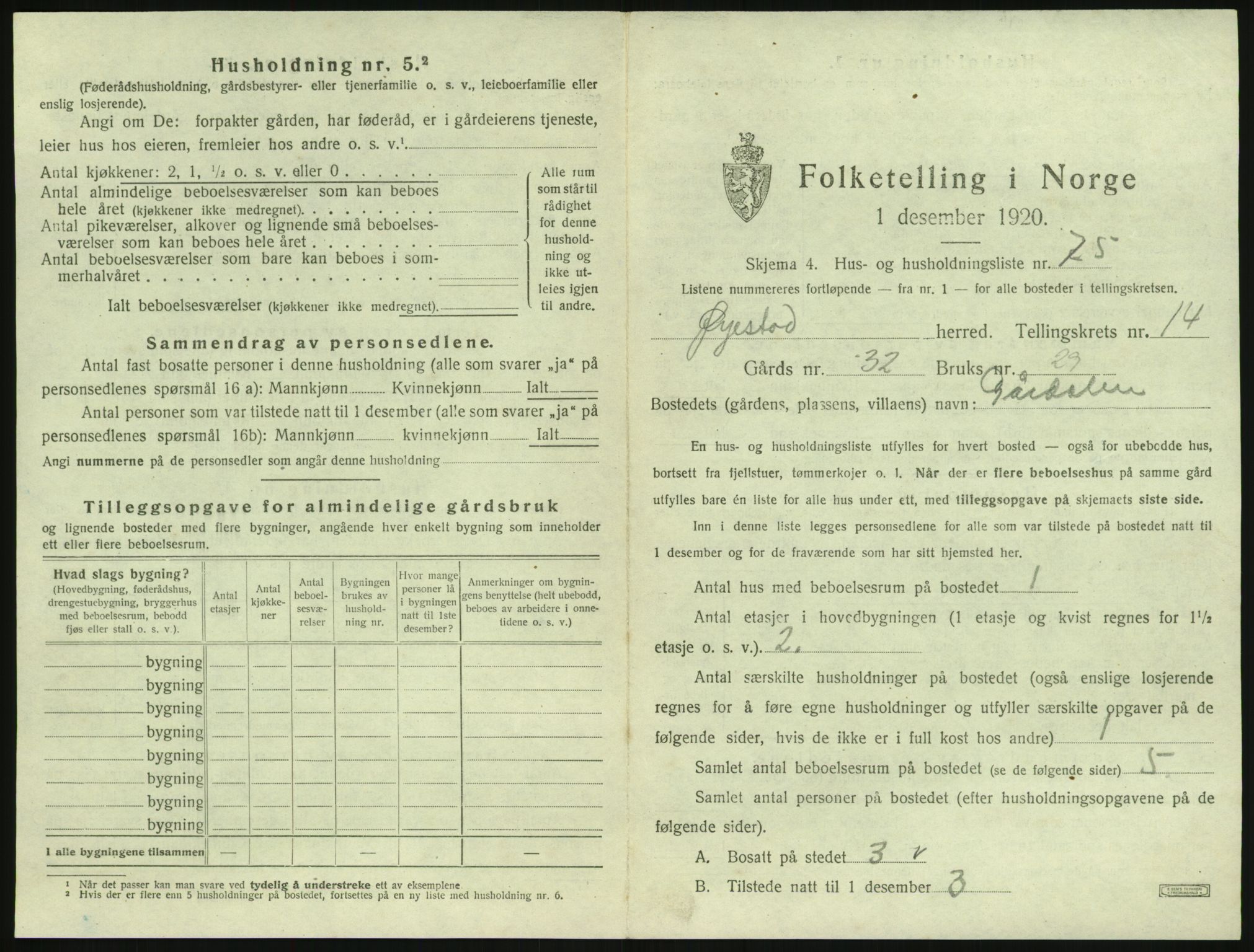 SAK, 1920 census for Øyestad, 1920, p. 1706