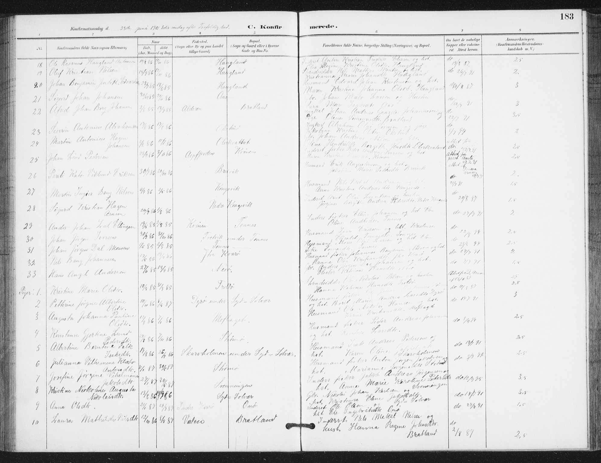 Ministerialprotokoller, klokkerbøker og fødselsregistre - Nordland, AV/SAT-A-1459/839/L0573: Parish register (copy) no. 839C03, 1892-1917, p. 183