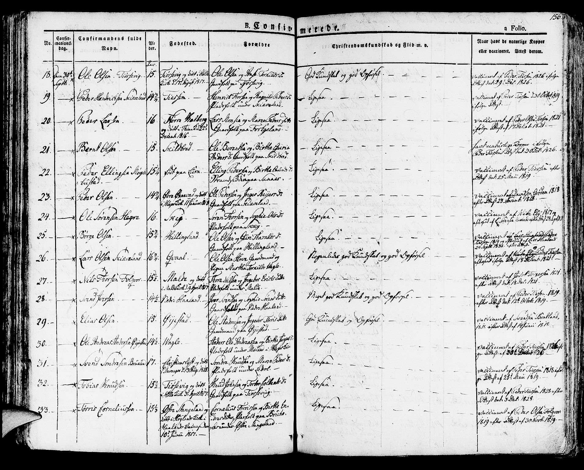 Høyland sokneprestkontor, SAST/A-101799/001/30BA/L0007: Parish register (official) no. A 7 /1, 1825-1841, p. 156