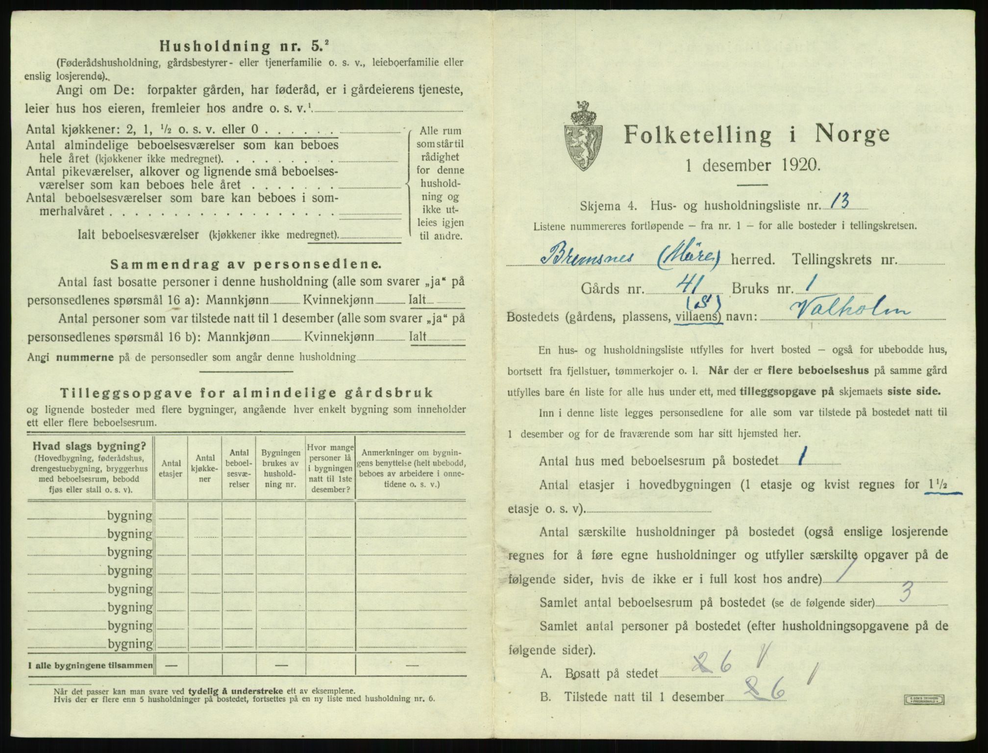 SAT, 1920 census for Bremsnes, 1920, p. 547