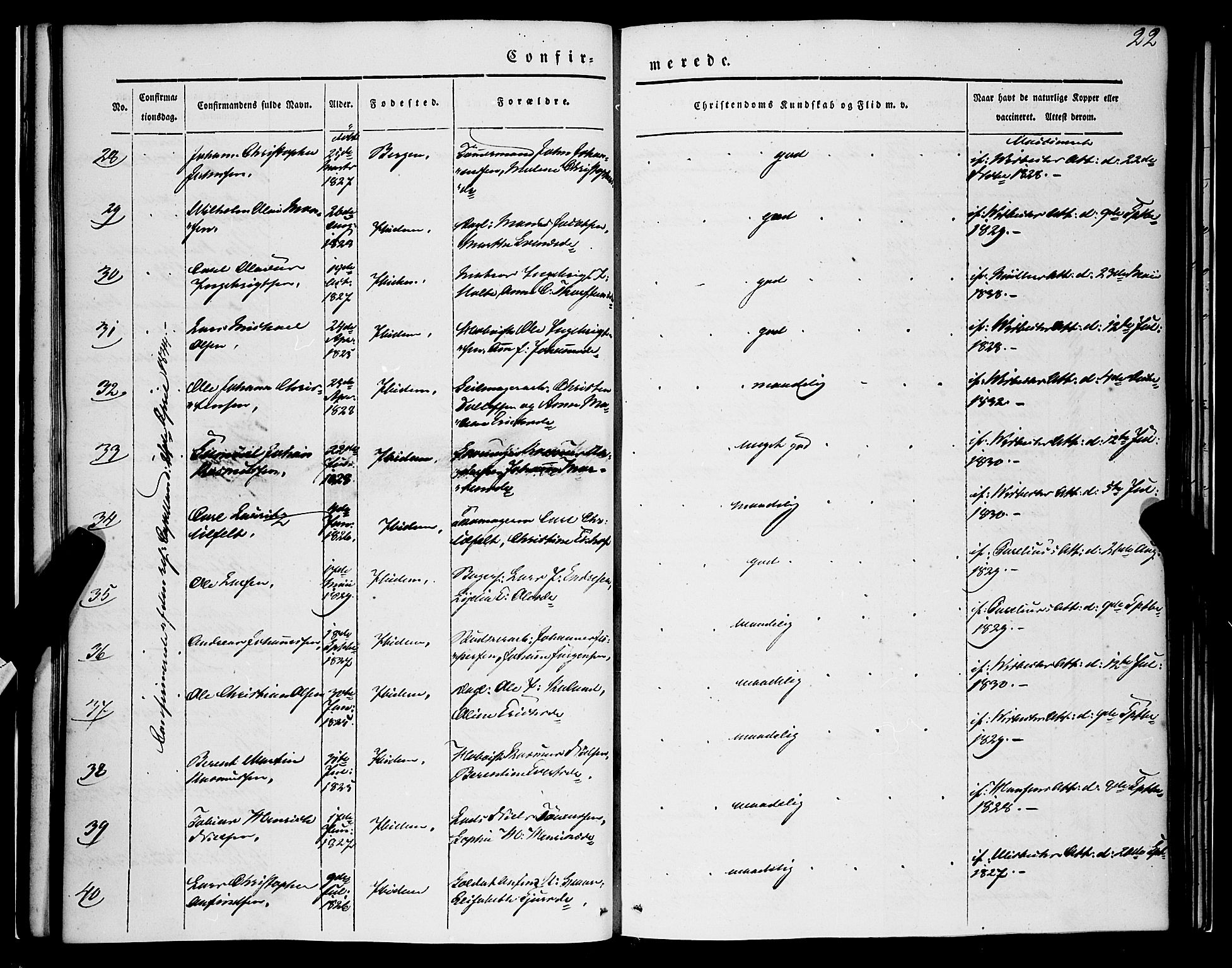 Nykirken Sokneprestembete, SAB/A-77101/H/Haa/L0022: Parish register (official) no. C 1, 1840-1851, p. 22