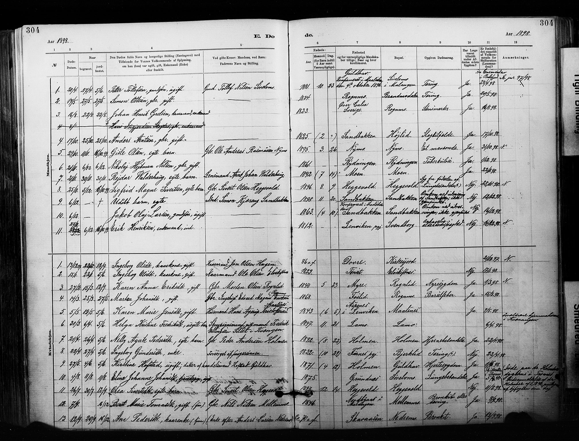 Målselv sokneprestembete, SATØ/S-1311/G/Ga/Gaa/L0007kirke: Parish register (official) no. 7, 1884-1903, p. 304