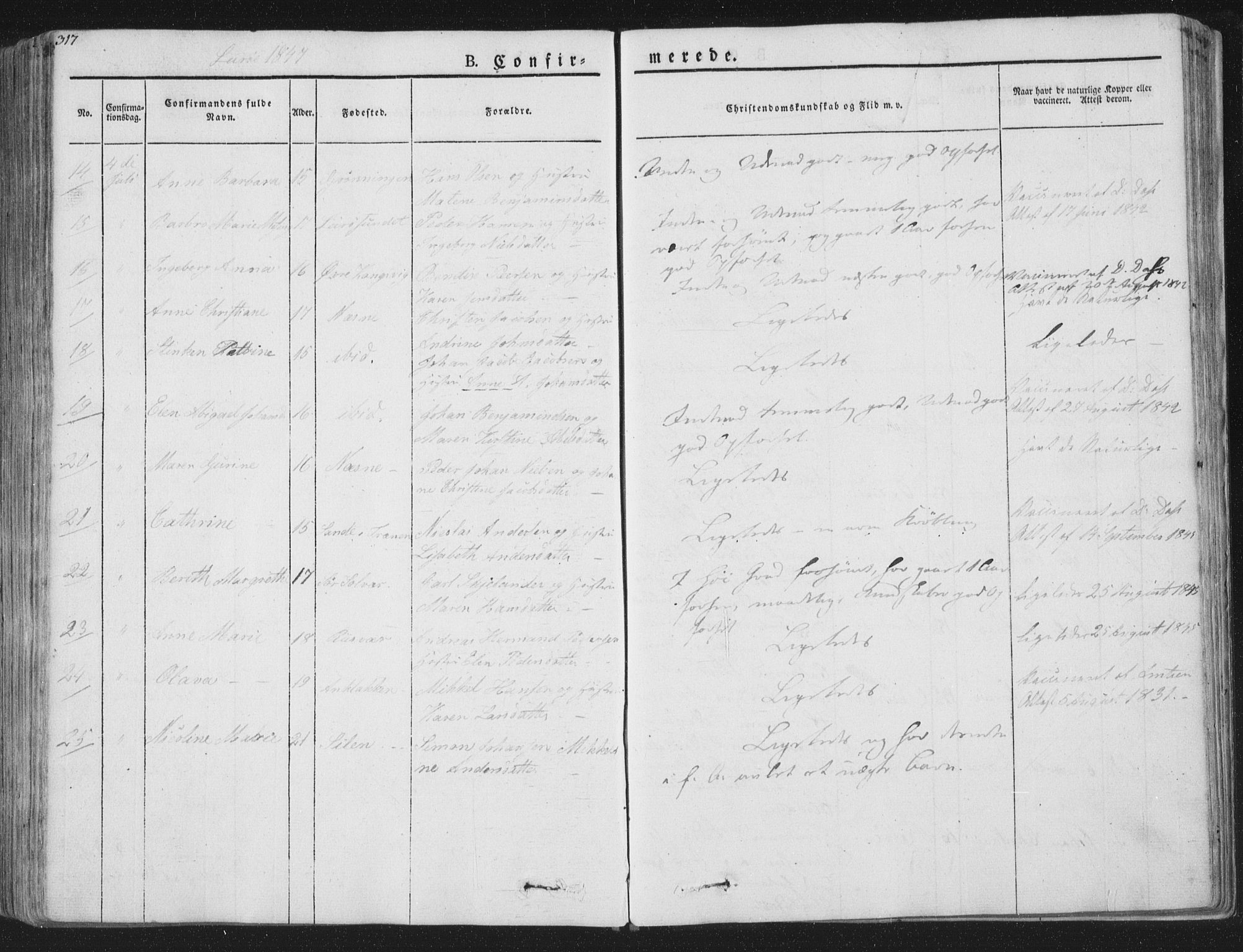 Ministerialprotokoller, klokkerbøker og fødselsregistre - Nordland, AV/SAT-A-1459/839/L0565: Parish register (official) no. 839A02, 1825-1862, p. 317