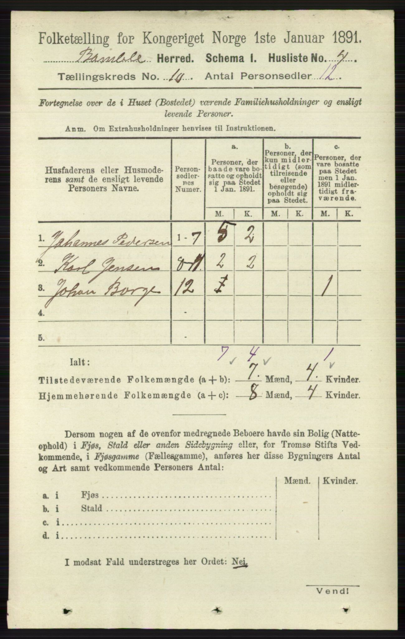 RA, 1891 census for 0814 Bamble, 1891, p. 5706