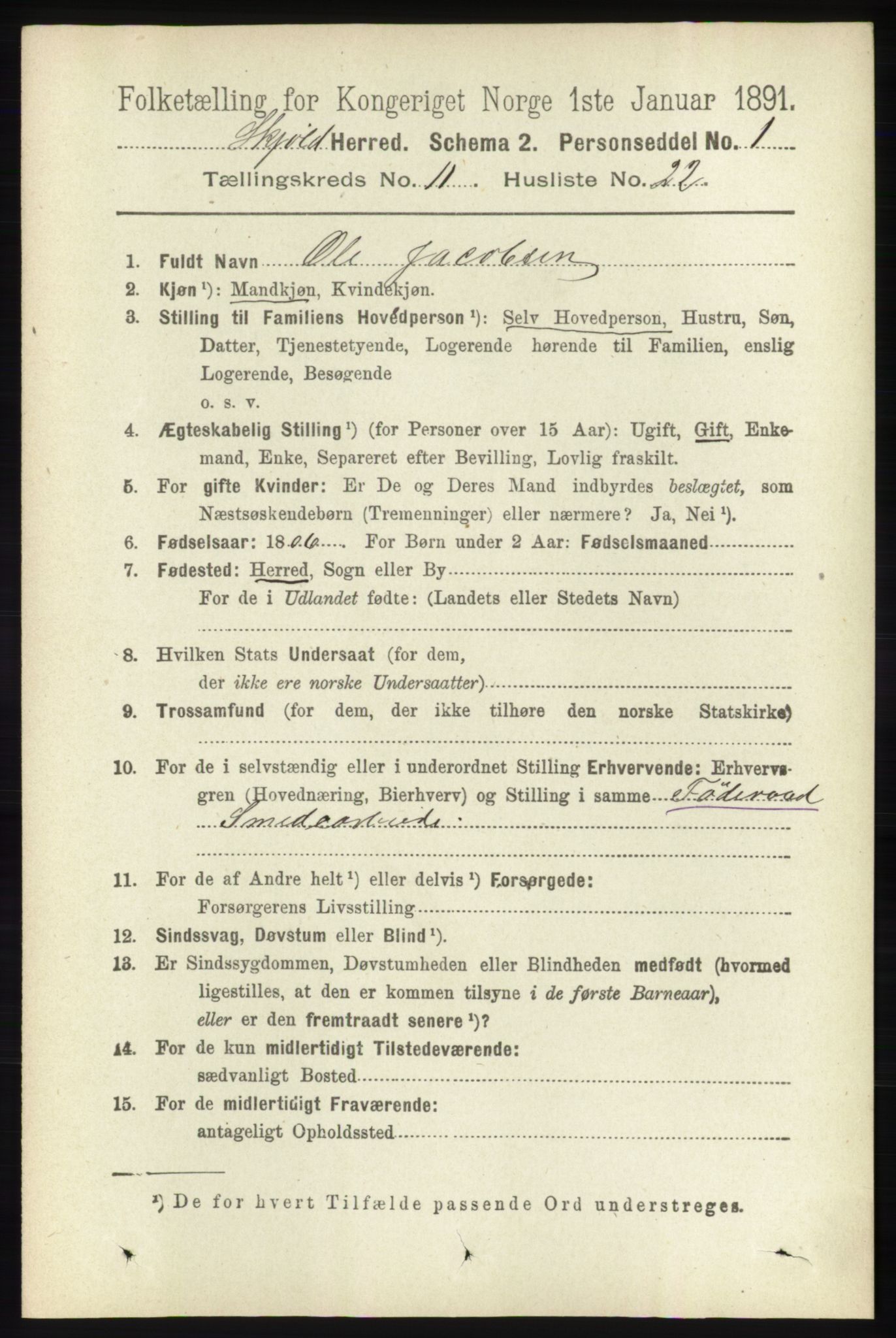 RA, 1891 census for 1154 Skjold, 1891, p. 2171