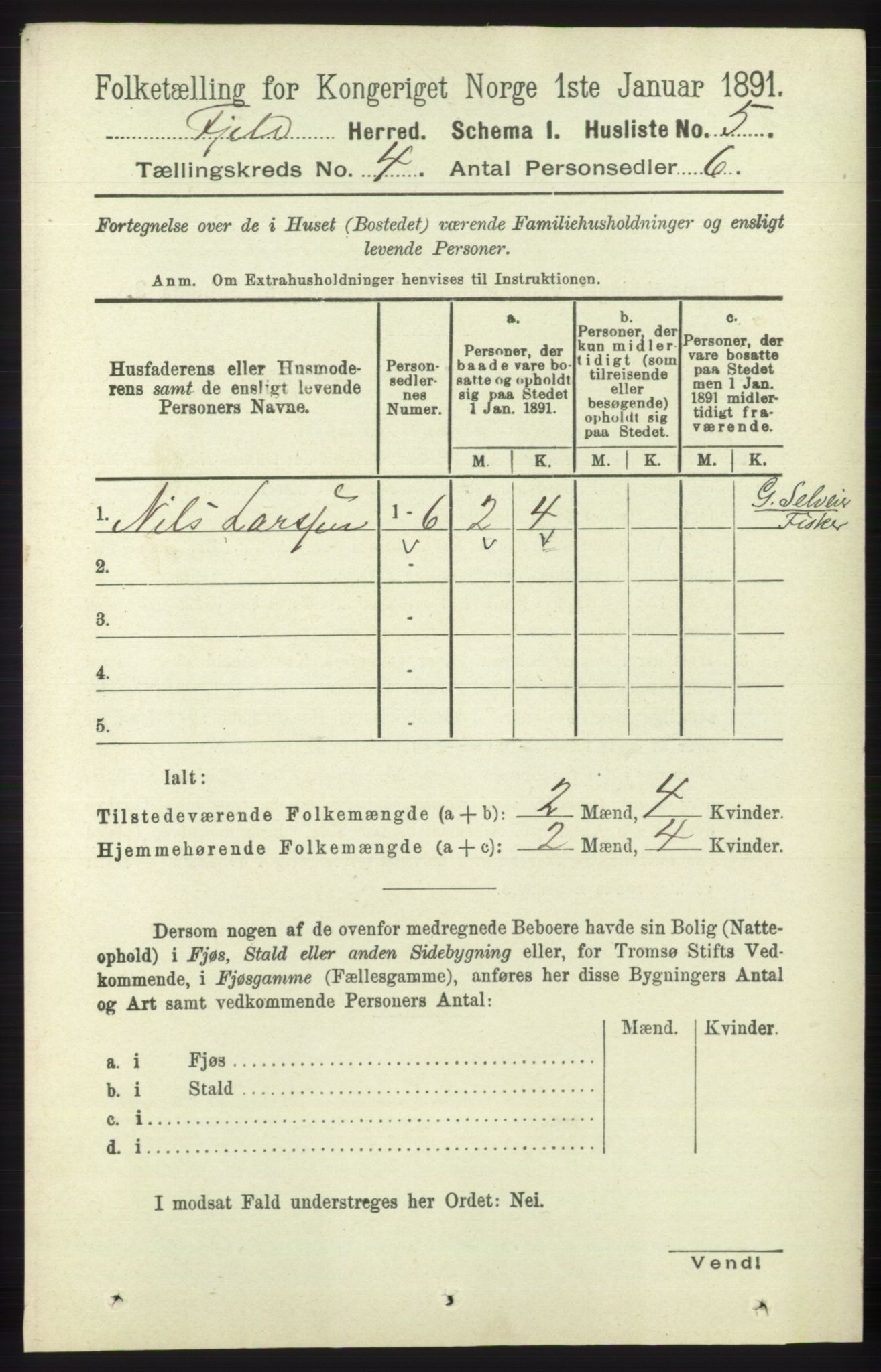 RA, 1891 census for 1246 Fjell, 1891, p. 1958