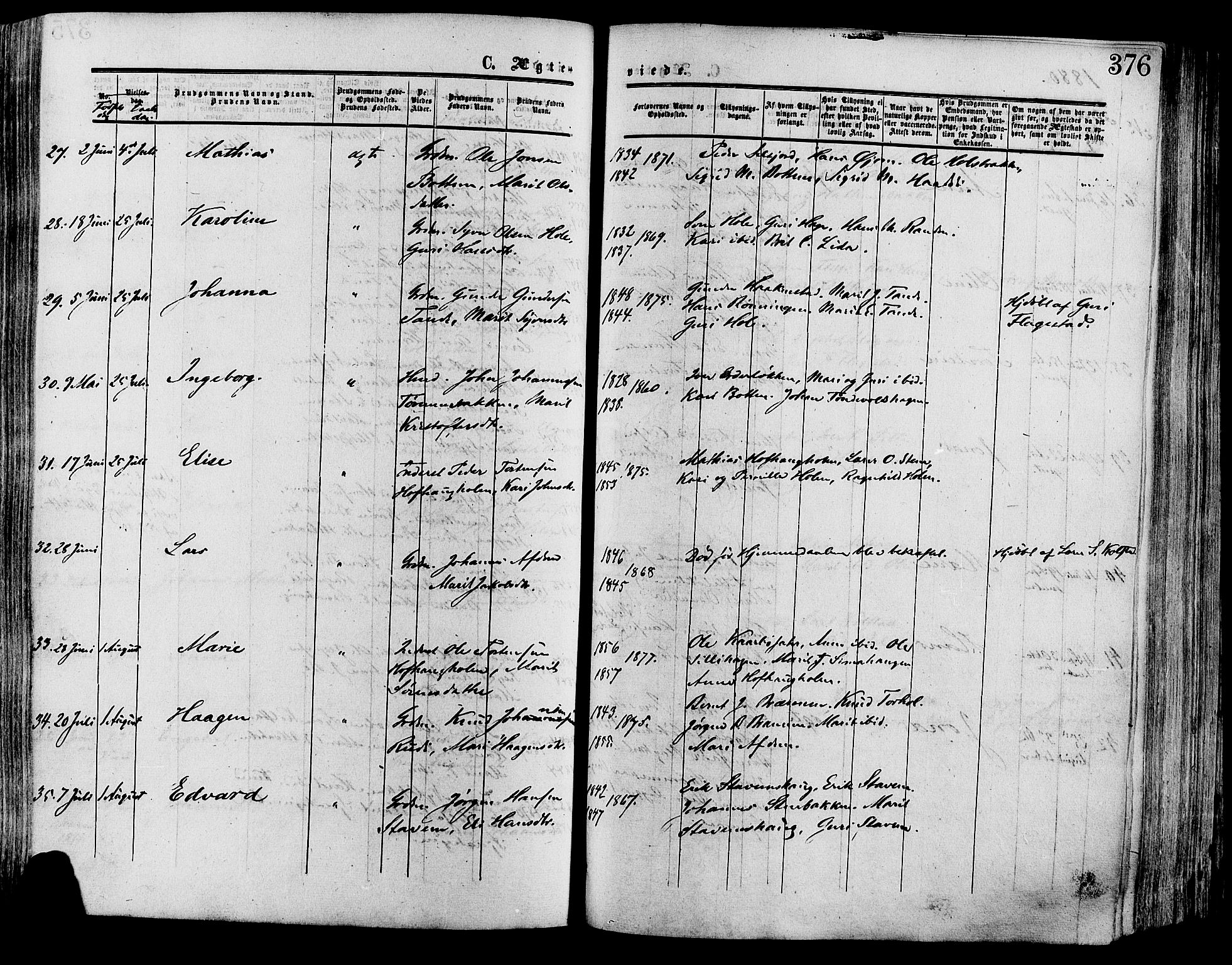 Lesja prestekontor, SAH/PREST-068/H/Ha/Haa/L0008: Parish register (official) no. 8, 1854-1880, p. 376