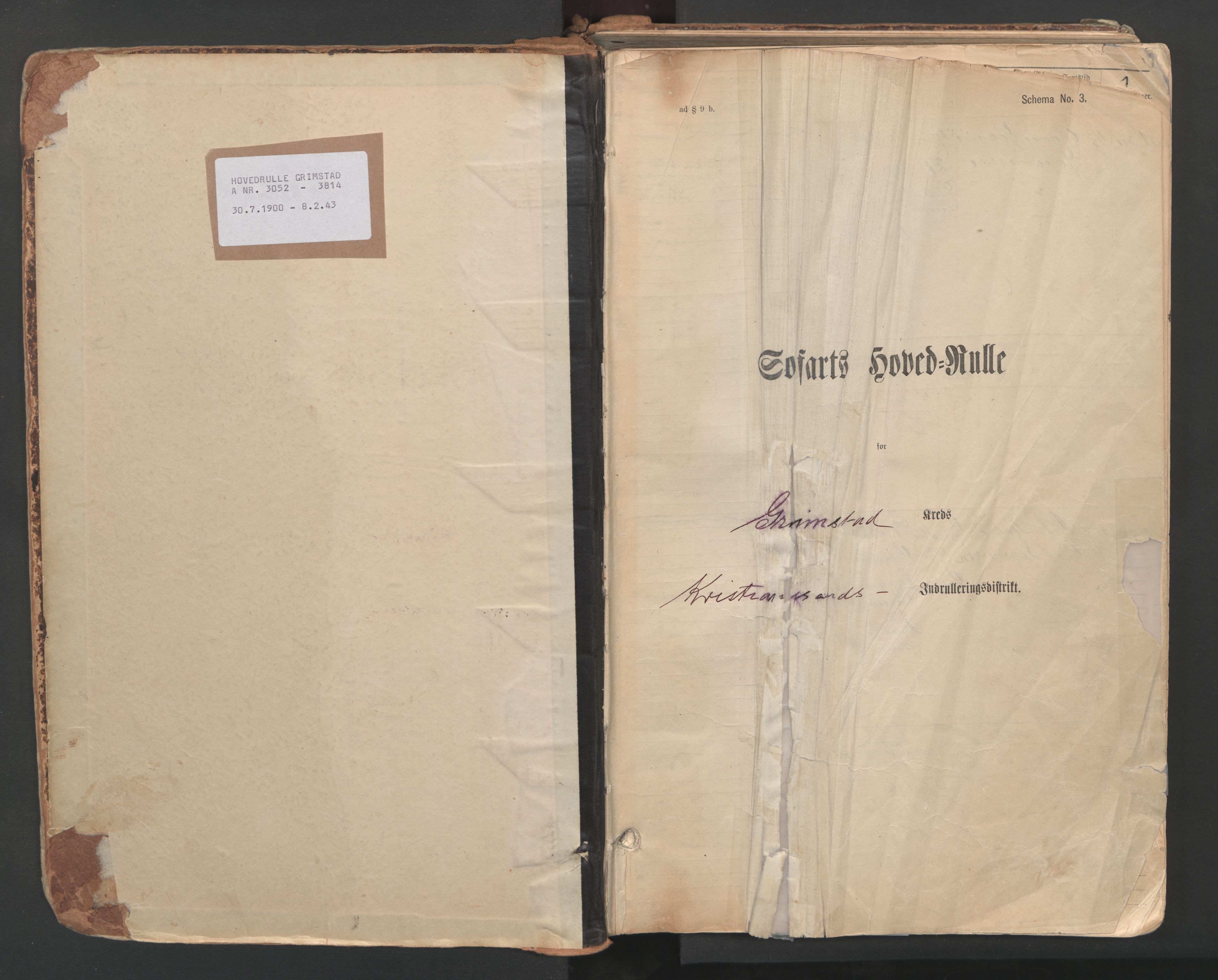 Grimstad mønstringskrets, AV/SAK-2031-0013/F/Fb/L0013: Hovedrulle A nr 3052-3814, V-26, 1900-1943, p. 2