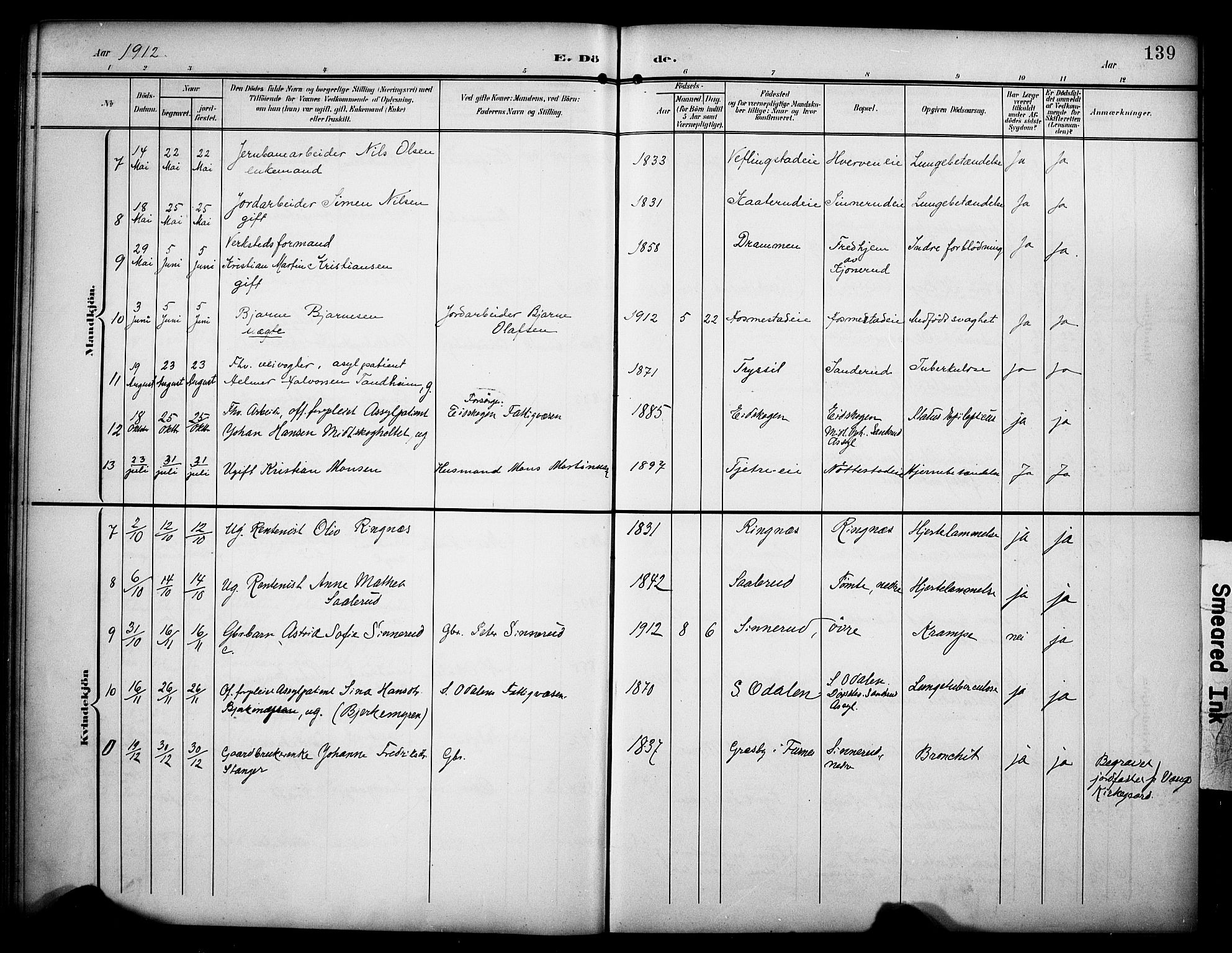 Stange prestekontor, AV/SAH-PREST-002/K/L0022: Parish register (official) no. 22, 1903-1914, p. 139